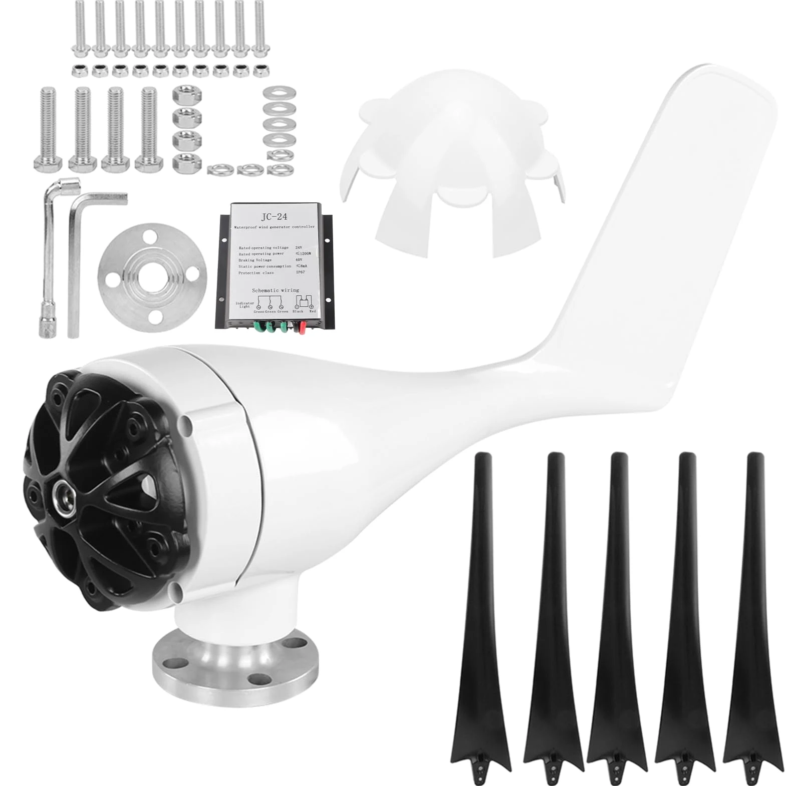 Fafeicy Generador De Molino De Viento Turbinas Pequeñas De 5 Palas Baja Vibración, Equipo De Energía Industrial De 800 W para Barcos Terrazas Cabinas, Controlador Incluido (24V)