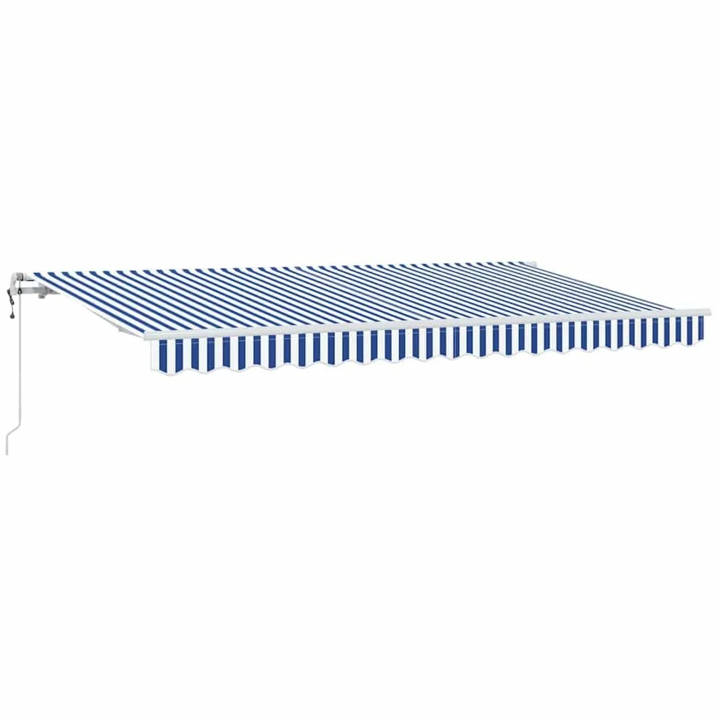 Toldo retráctil azul a rayas 350 x 200 cm eléctrico con mando a distancia, toldo articulado con marco de aluminio para terraza, balcón y jardín, protección solar, marco de toldo blanco