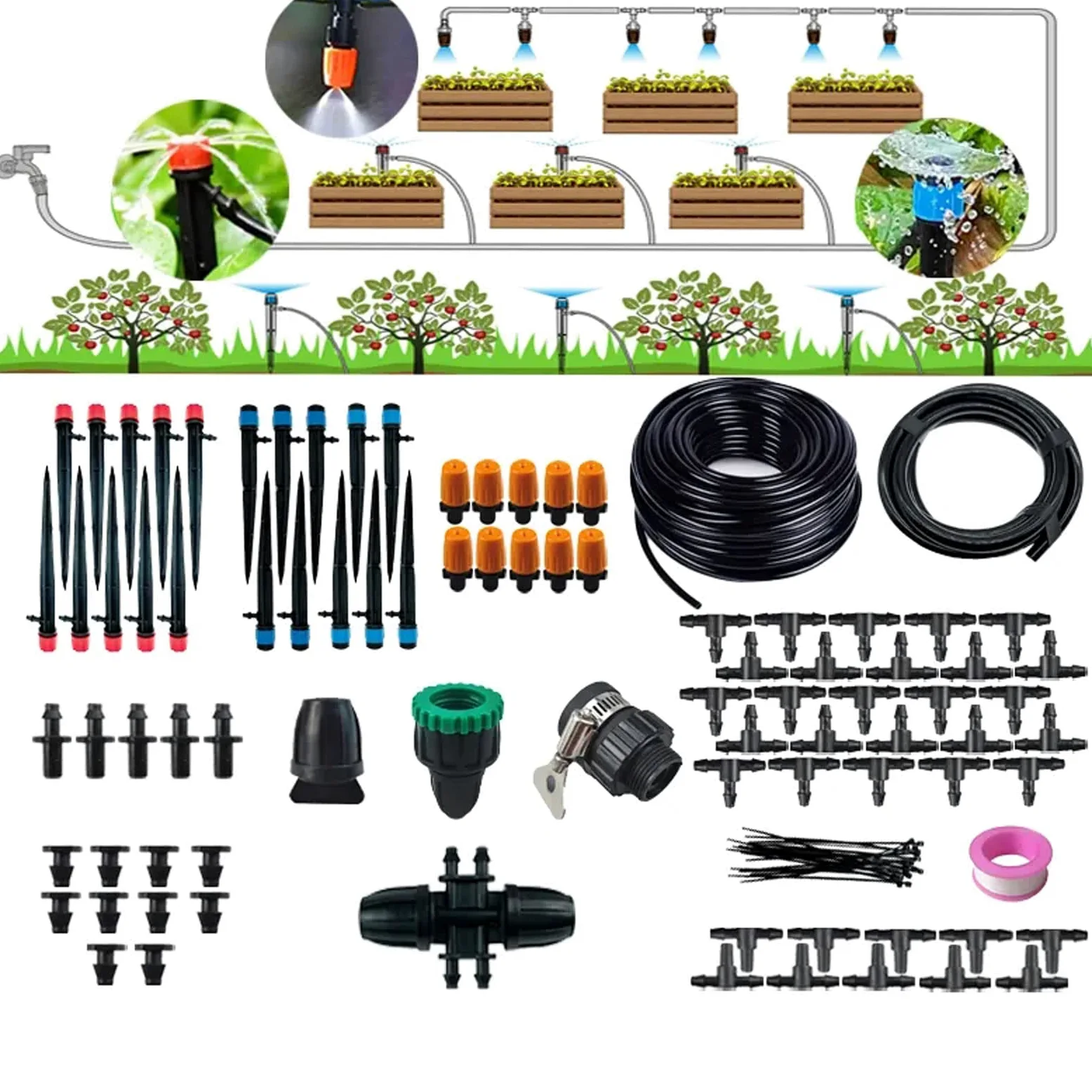 Riego Conjuntos Kit, 30M de Riego Sistema DIY por Goteo Automatico Kits de Riego Sistema con Riego Microaspersión y Mangueras de para Irrigación Riego Jardín Invernadero Césped