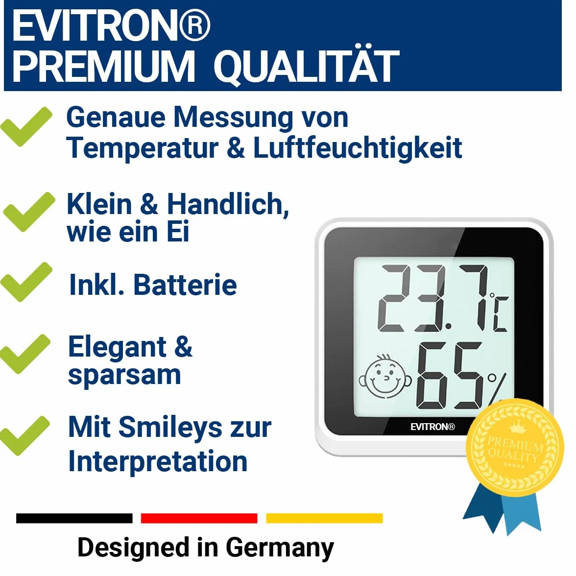 1 x Mini termómetro higrómetro digital para interior – Medidor de temperatura y humedad – Indicador de confort y emoticonos – Se puede colocar o pegar – para salón, oficina, habitación de bebé y más