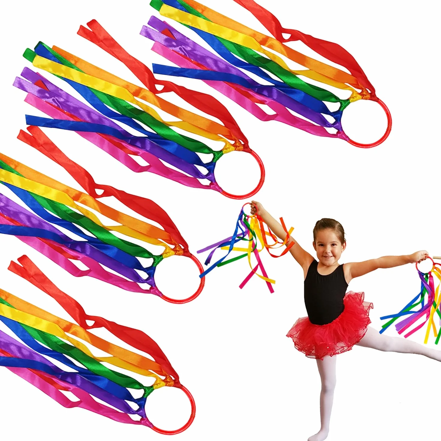 Cinta arco iris 4 piezas para baile gimnasia accesorios juguete niño regalo