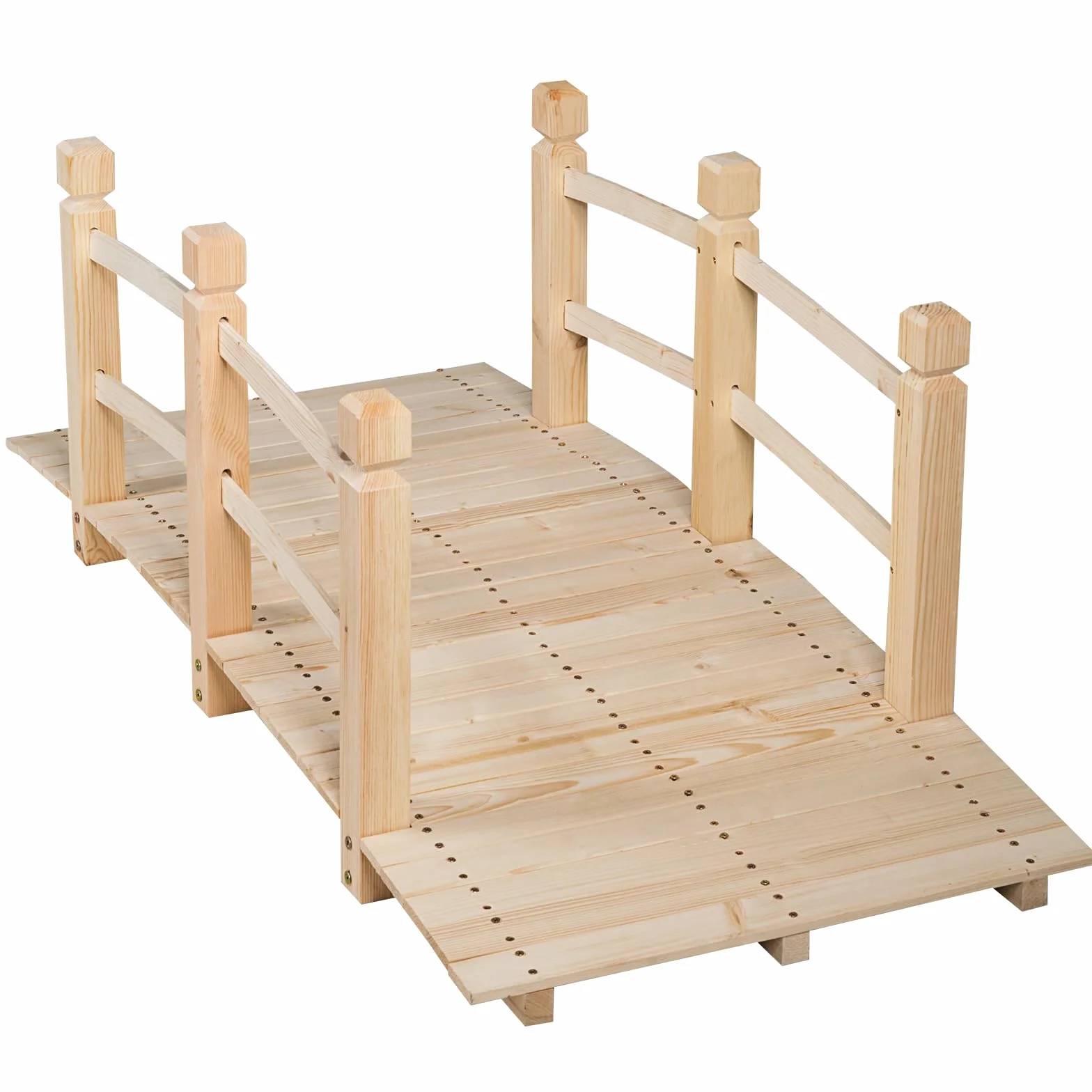 SOARS Puente de Jardín Madera con Barandilla, Puente de Pie Decorativo de Abeto con Capacidad de Carga de hasta 100 Kg, 150 x 67 x 55 cm cm, Puente Decorativo para Jardín, Estanque y Arroyo