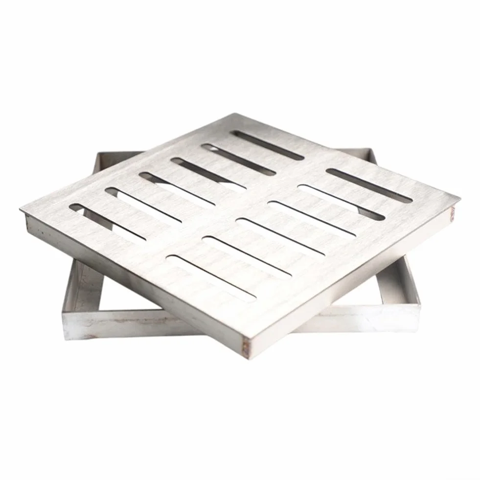 Cubierta de alcantarillado de acero inoxidable para desagüe, rejilla de agua de lluvia, drenaje cuadrado para suelo de patio con marco (200 x 200 x 20 x 2 mm)