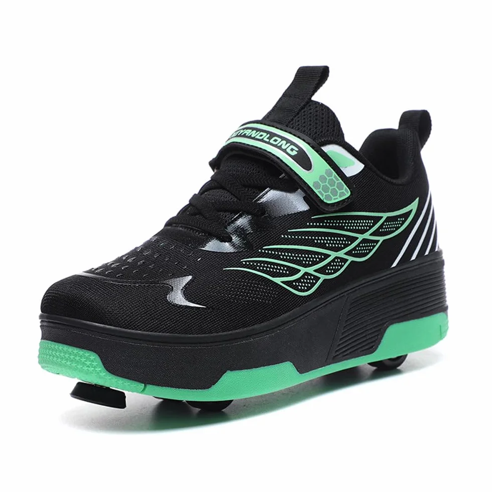 HUSKSWARE Zapatos Deportivos Patines de 4 Ruedas con Freno de pie, Negro Rosa, 29-40 EU