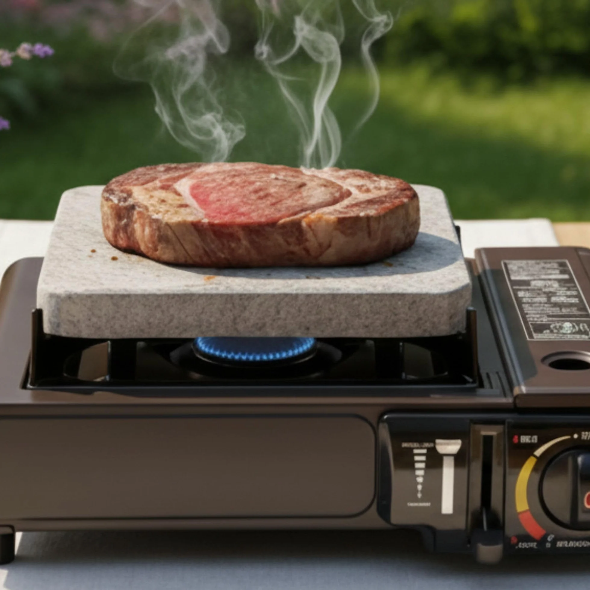 Piedra para Carne de 20x20 con Cocina Portatil y Dos Cartuchos de Gas