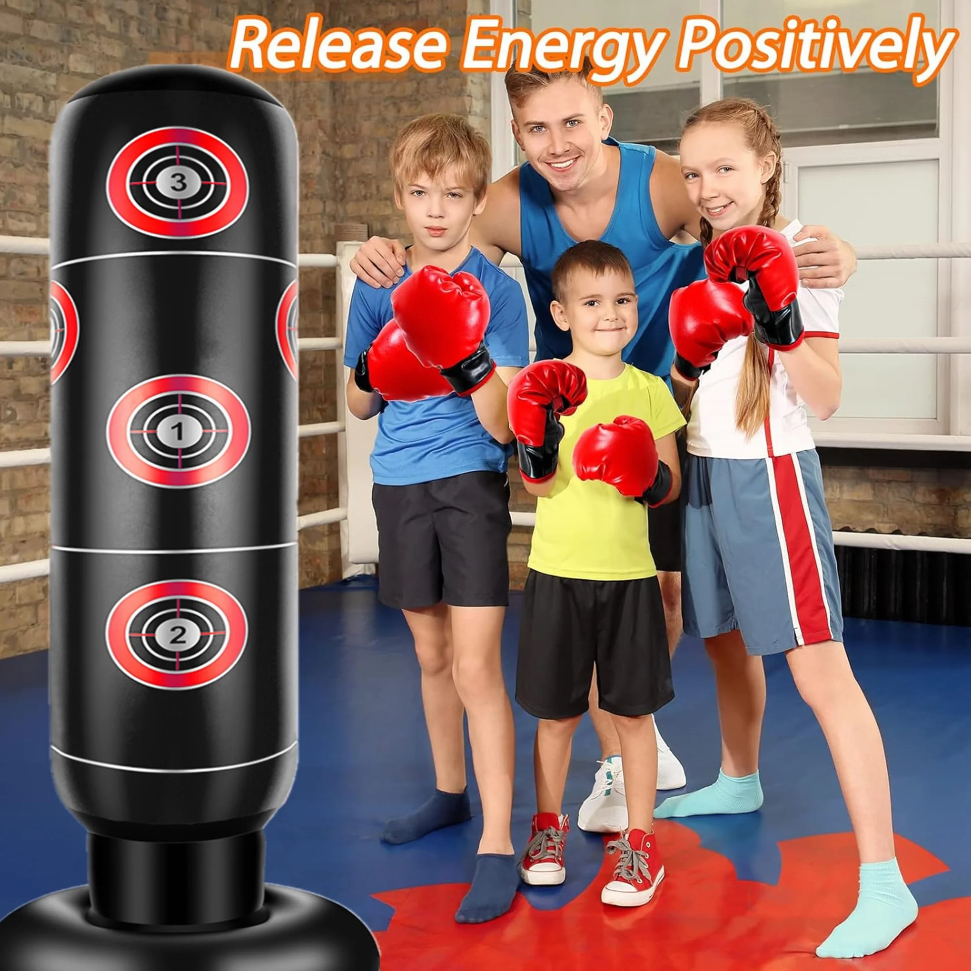 Saco de Boxeo para Niños 160cm Hinchable con Guantes Set de Boxeo Regalo 3-12 Años Karate Taekwondo MMA