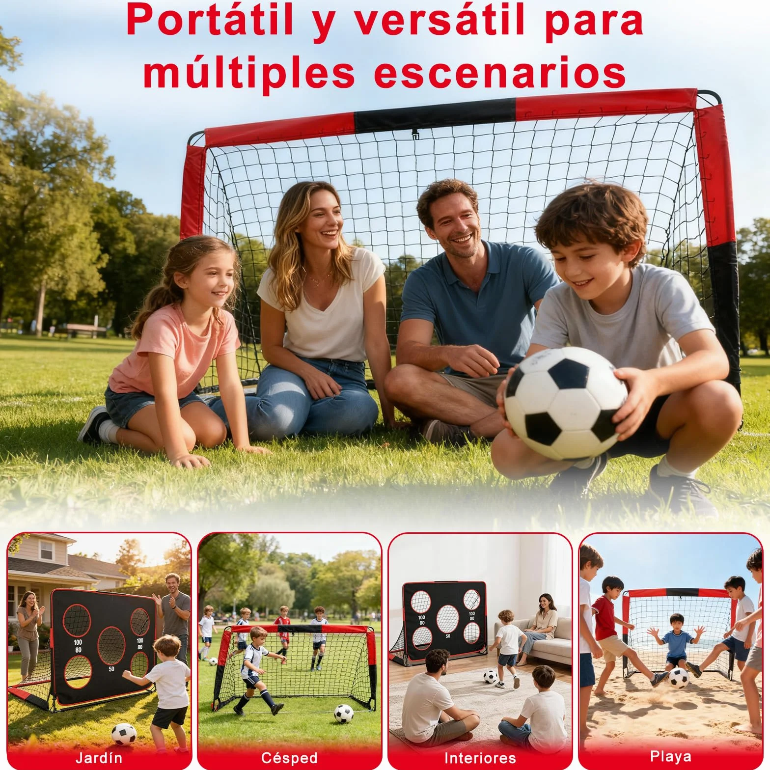 Portería de fútbol infantil 2 en 1 plegable con bolsa de transporte