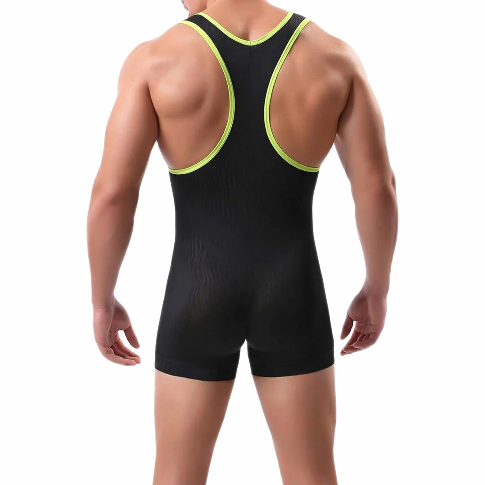 Body de lucha libre para hombre, sin mangas, con tirantes y pantalones cortos