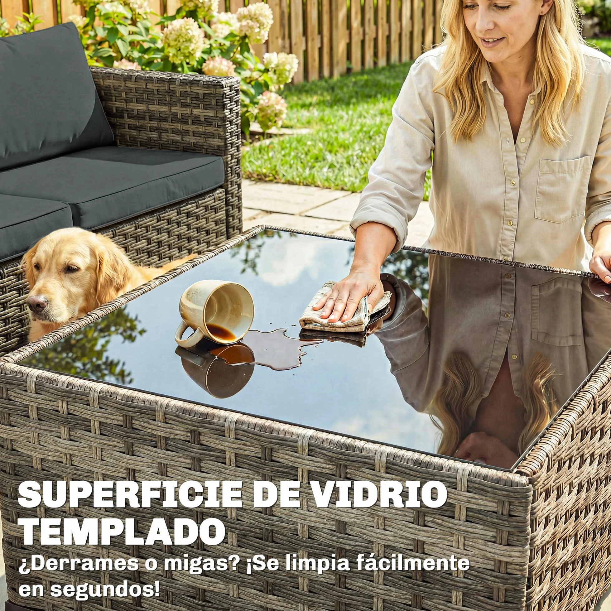 Outsunny Conjunto de Jardín de Ratán de 5 Piezas, Conjunto Terraza Resistente, Muebles Jardín Exterior Incluye Cojines, 2 Sillones de Esquina, Sillón sin Brazos, Reposapiés y Mesa Centro, Gris Oscuro