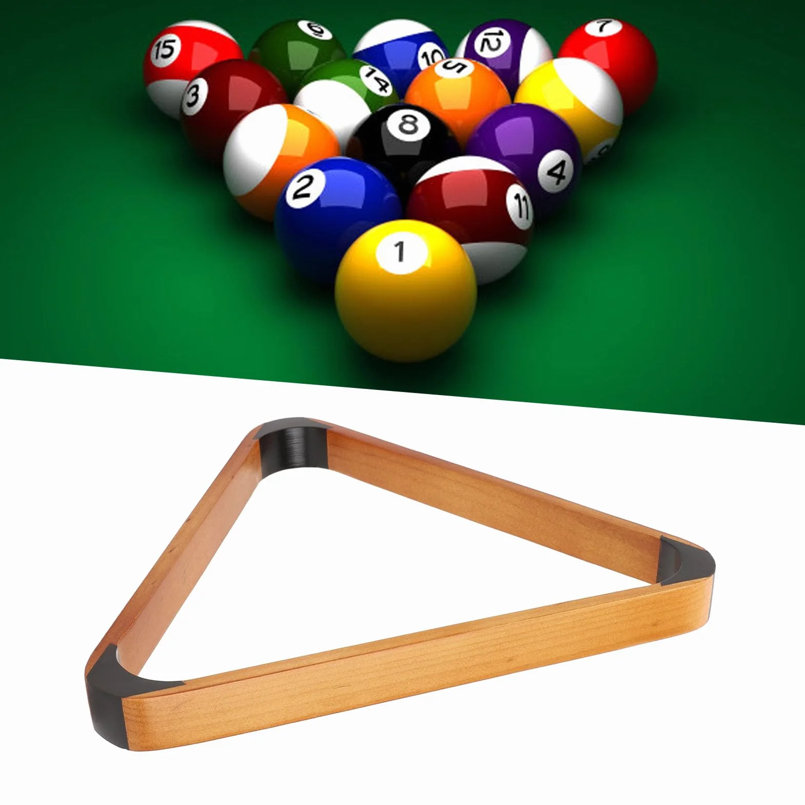 Estante Triangular para Bolas de Billar de 9 Bolas, Pino Británico de Lujo, Mesa Estándar