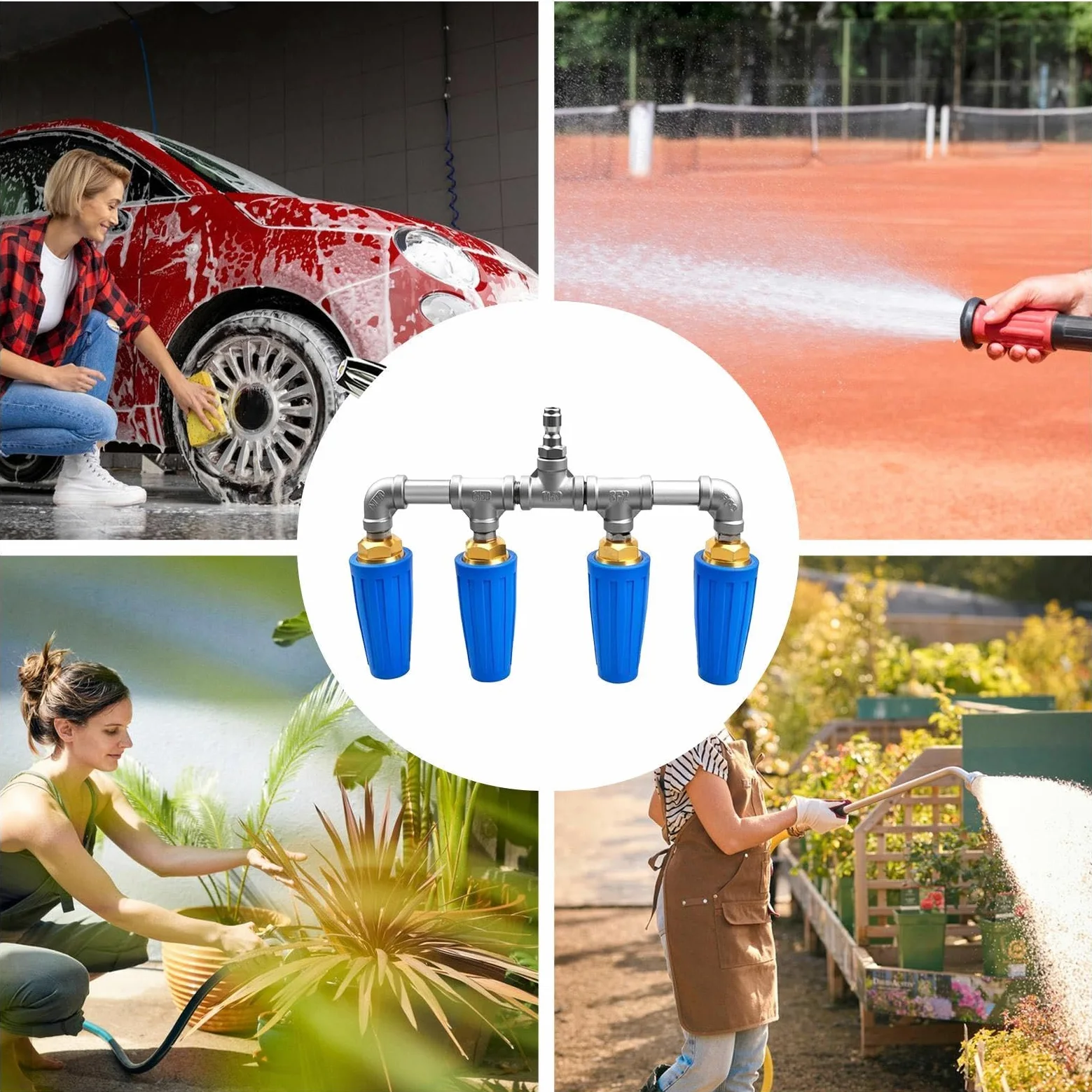 Boquilla Giratoria para Hidrolimpiadora Acero Inoxidable Arandela Agua | Manguera Alta Presión Boquilla Para LavadoCoches, Riego, Jardinería, Limpieza Patios,