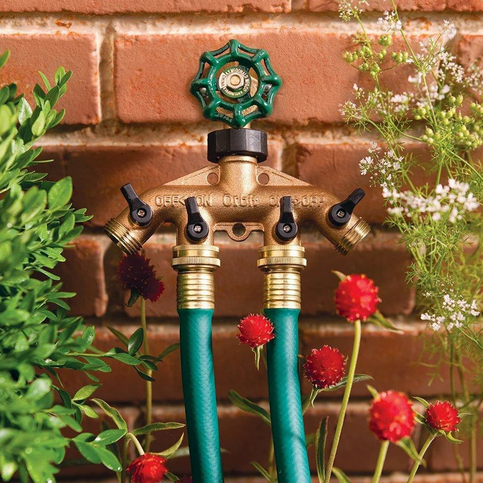 Divisor de agua de 4 vías, divisor de manguera de jardín de metal de 4 vías, conector de manguera de agua resistente para riego de jardín