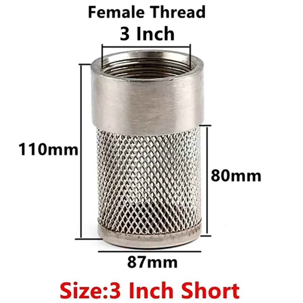 Filtro De Malla De Acero Inoxidable SS304 De 1/2 A 4 Pulgadas, Rosca Hembra For Riego De Jardín, Acuario, Bomba De Agua, Fácil De Limpiar, 1 Unidad(3 Inch Short)