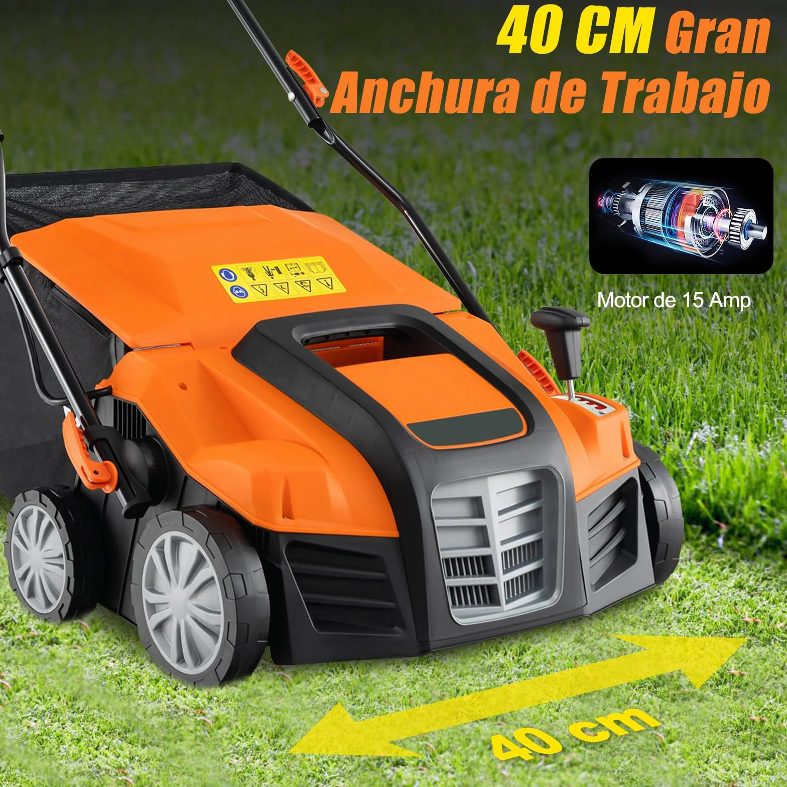 COSTWAY Cortacésped eléctrico 2000W, Cortacésped con Bolsa Recolectora de 55L, Cable y Motor: 3500 RPM, con Ajuste de Altura de 3 Posiciones y de Profundidad de 5 Posiciones (Negro y Naranja)