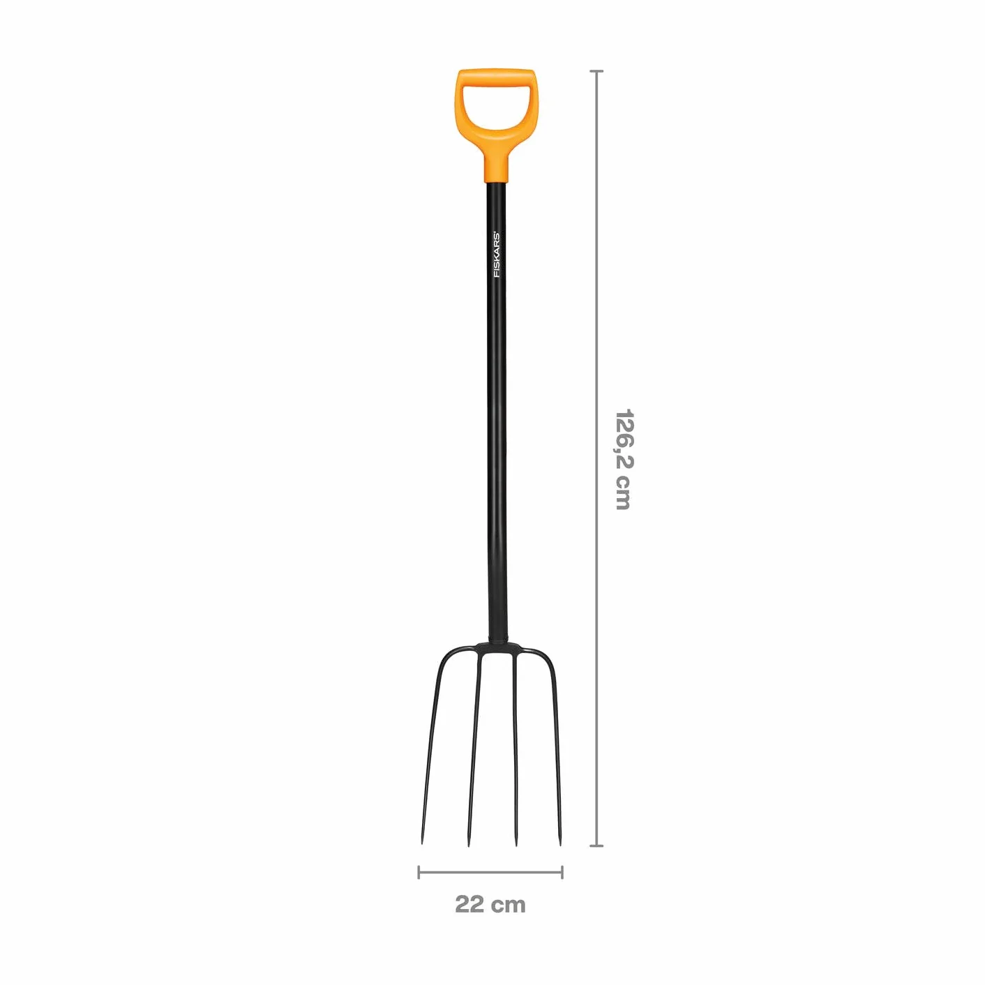 Fiskars Horca para compostar con 4 púas, Longitud: 126 cm, Púas de acero de calidad/Mango de plástico reforzado con fibra de vidrio, Negro/Naranja, Solid, 1070674