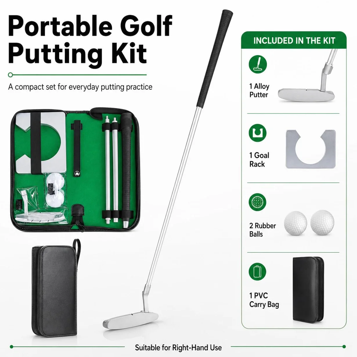 Juego de Putter de Golf para Niños con 2 Pelotas y Bolsa