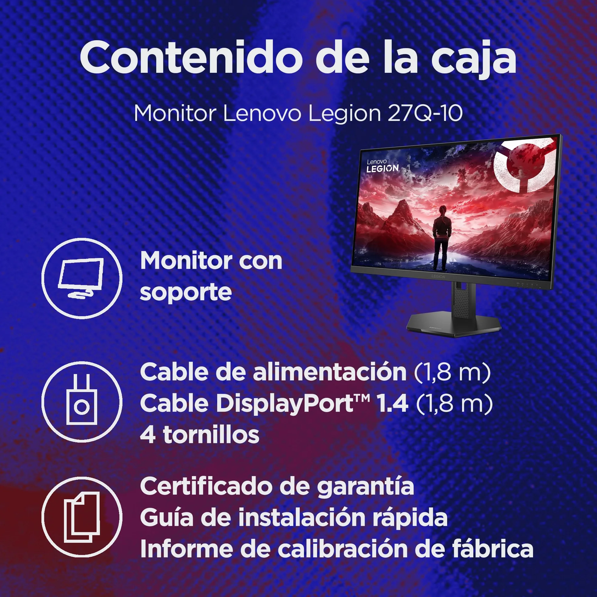 Lenovo Legion 27Q-10 27" Monitor Gaming QHD IPS 240 Hz 0.5 ms HDMI 2.1 DP 1.4 G-Sync FreeSync Premium Negro