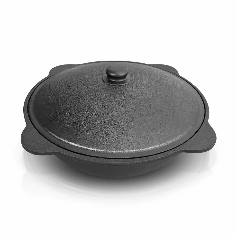 Kazan - Tapa de hierro fundido de 6 l de aluminio fundido de 33,5 cm de diámetro para Plov uzbeko de fondo plano WOK плов казан Kazan horno de fuego учак