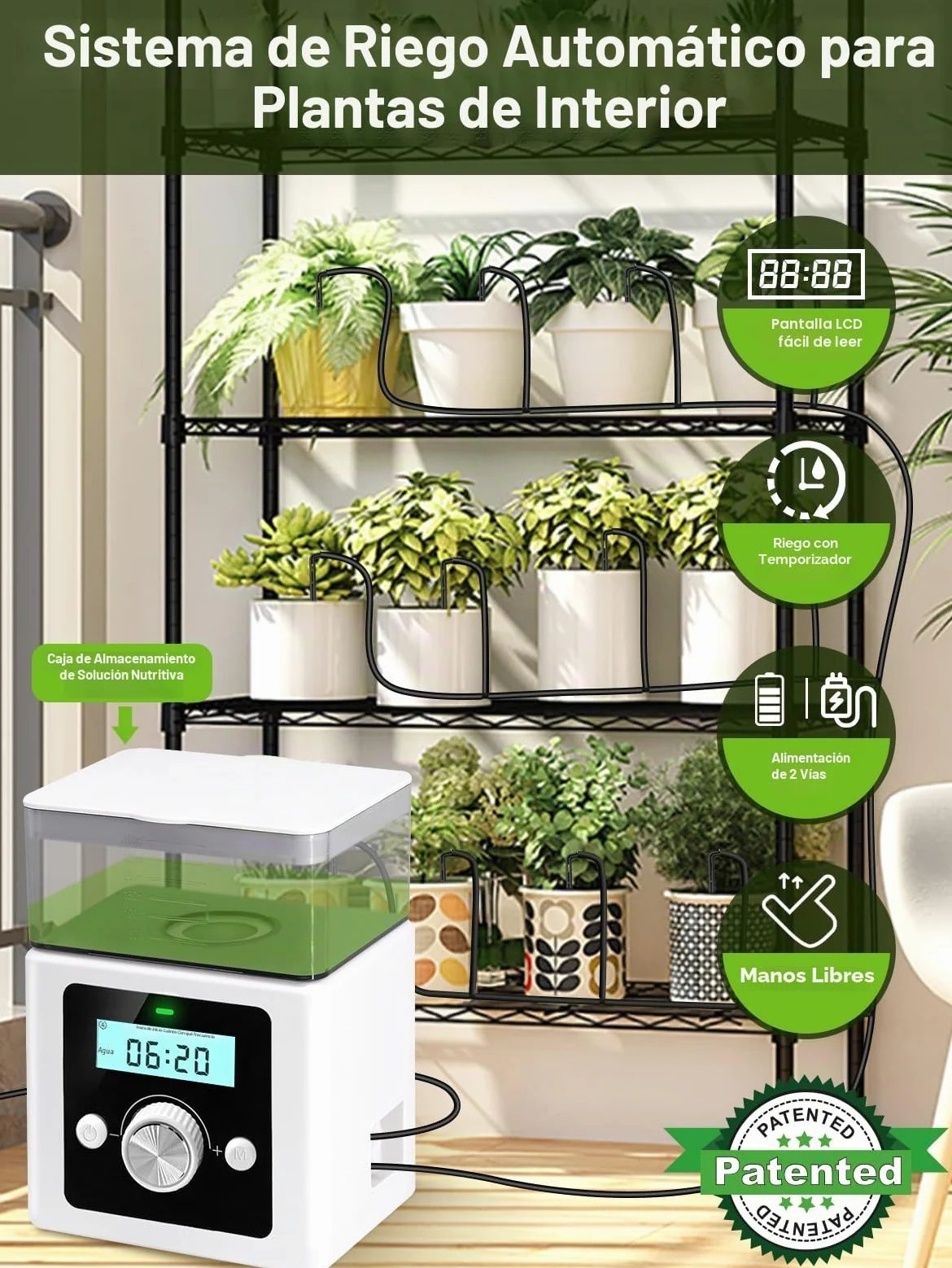 Sistema de riego automático, riego automático para plantas de interior, sistema de riego automático para plantas de interior, ideal como sistema de riego de vacaciones