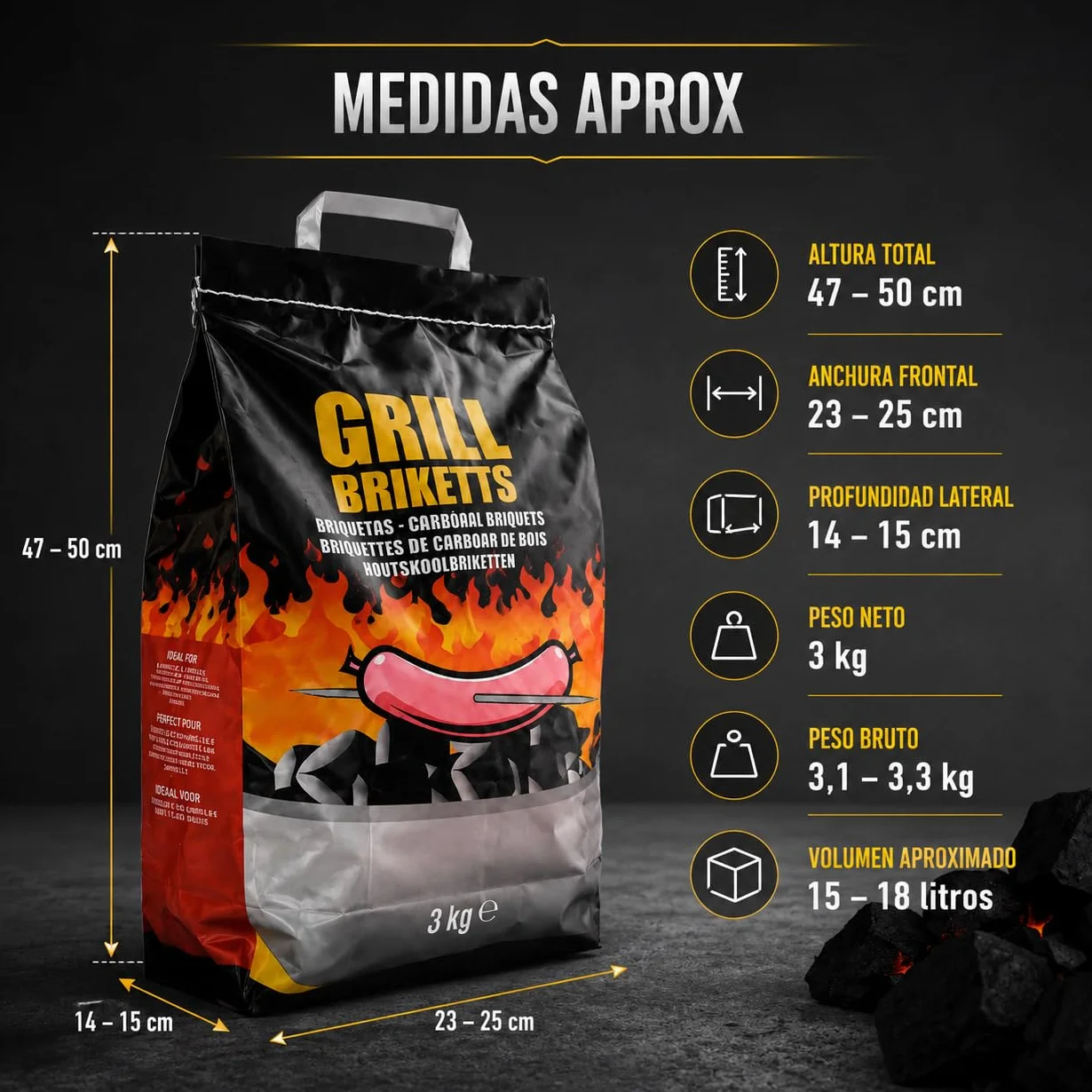 CABLEPELADO Briquetas de Carbón para Barbacoas 3kg, Encendido Rápido, Sin Aditivos, Compatibles con Todo Tipo de Parrillas, 3 Kg | Grill Briketts (2x3 kg)