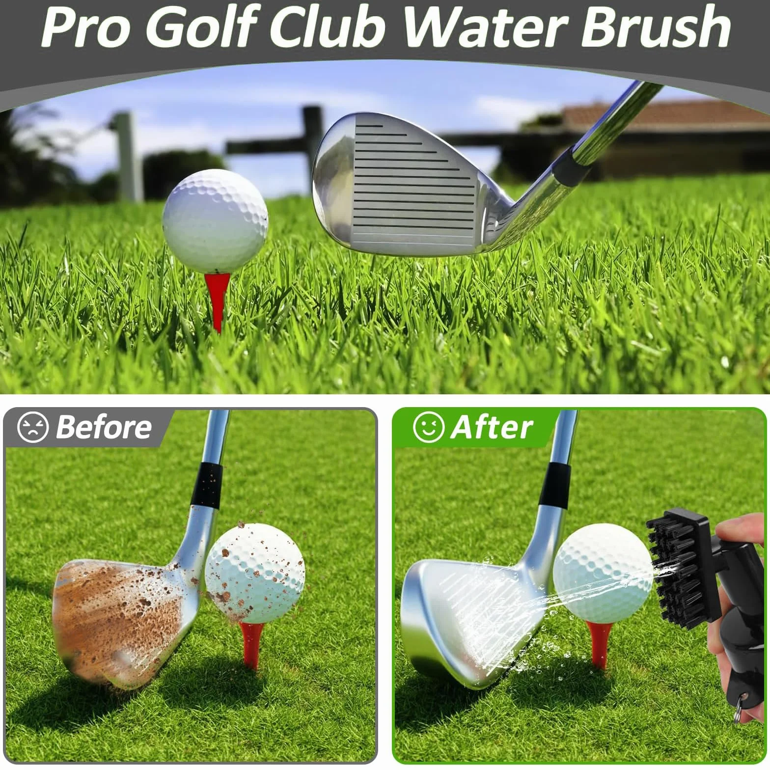 SINZONEu® Limpiador de Palos de Golf con Spray de Agua y Clip, Cepillo Portátil con Cerdas Nylon y Rascador