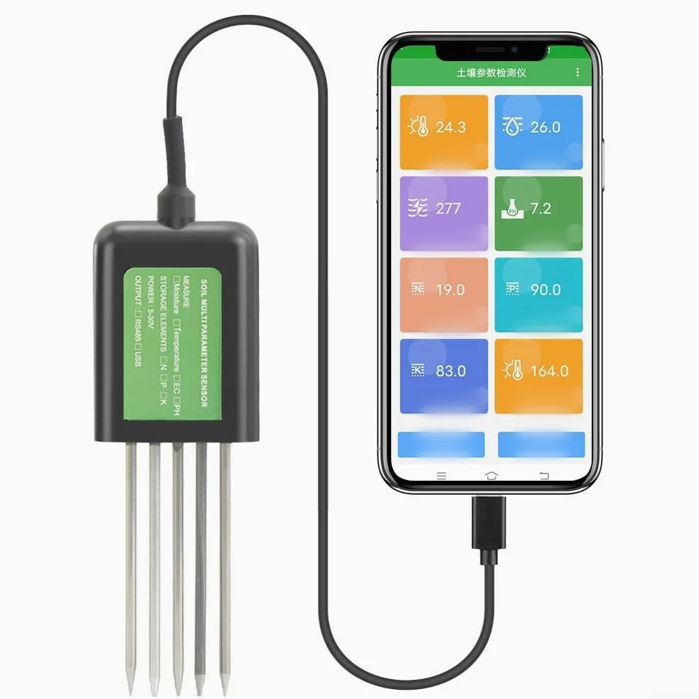 Sensor de suelo USB 8 en 1, para probador inteligente de suelo PH/EC medidor de temperatura y humedad