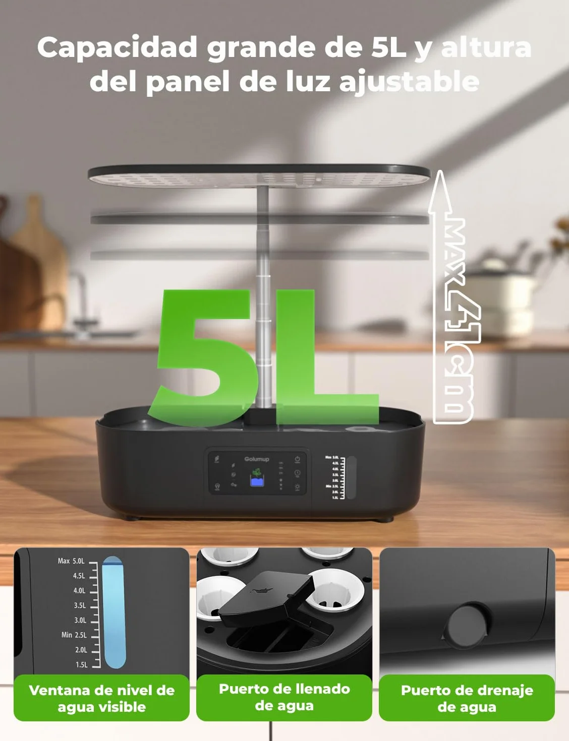 Sistema de Cultivo Hidropónico Kit de Cultivo Interior con Iluminación LED Automática, Huerto Interior con Temporizador Automático, Altura Ajustable (13 Vainas)