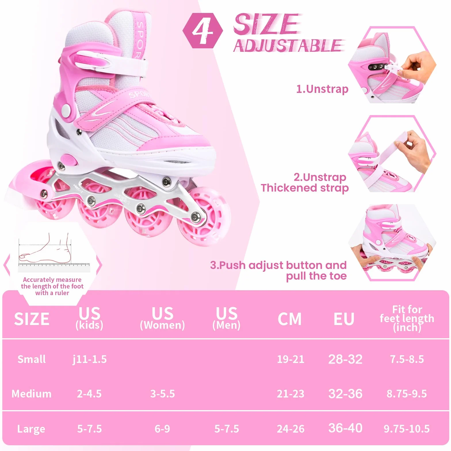 Patines en línea ajustables 4 tamaños niños niñas adultos interiores exteriores