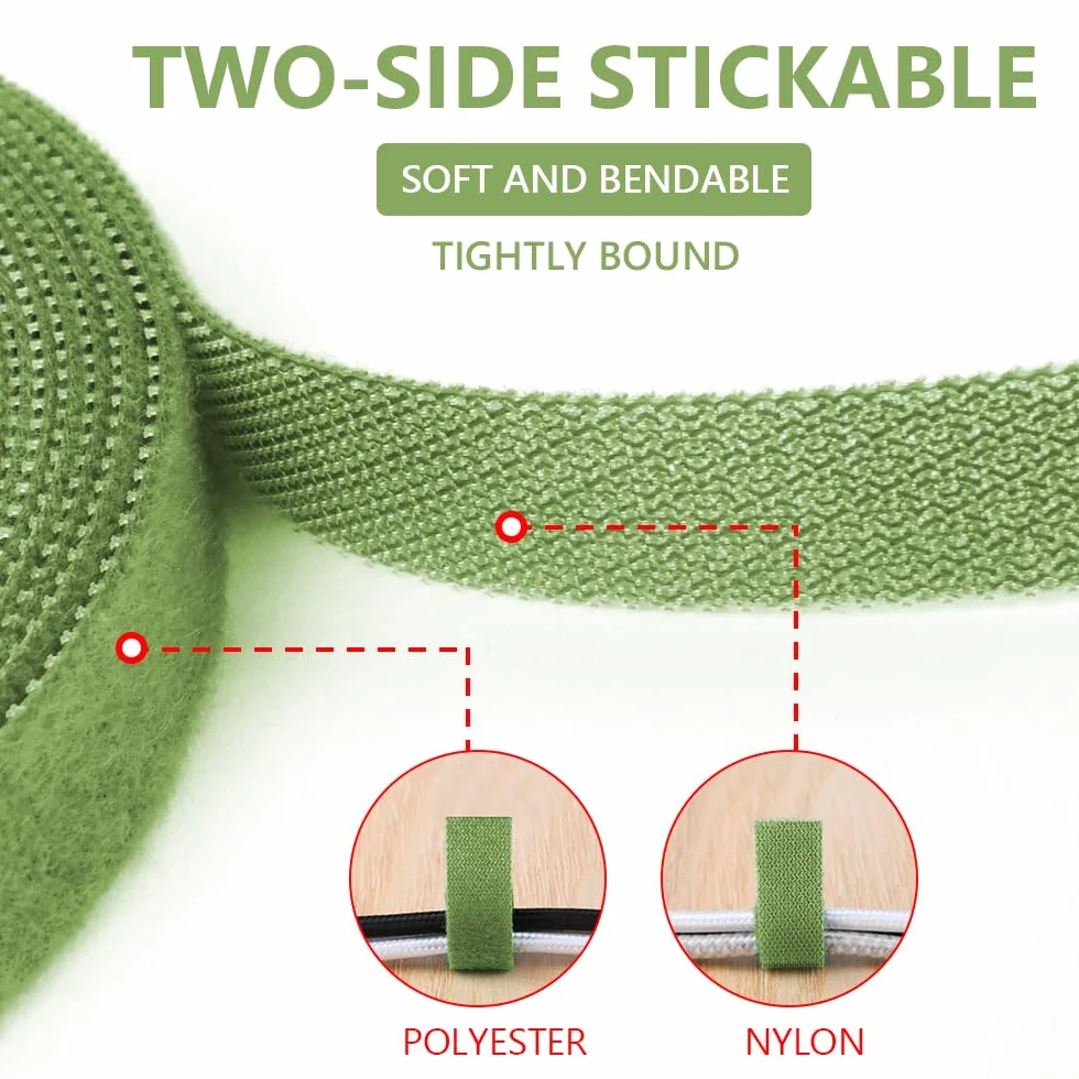 Cinta adhesiva para plantas con velcro, 15 m, color verde, resellable, de doble cara, 10 mm, autoadhesiva, para trepar, multiusos, resistente a la intemperie