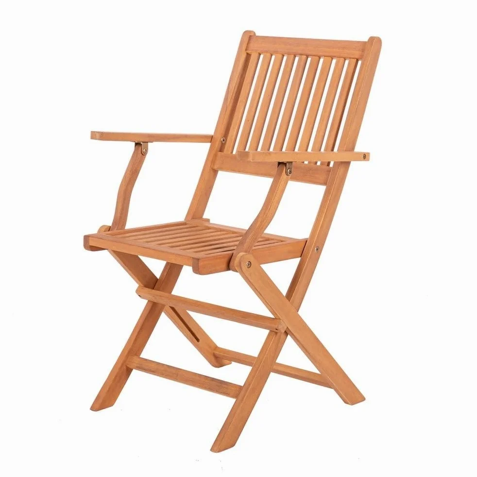 LOLAhome Silla de jardín Resistente y Plegable, con reposabrazos | De Madera natual sostenible de Acacia con FSC | para Exterior, jardín, terraza, balcón o Piscina | Kate