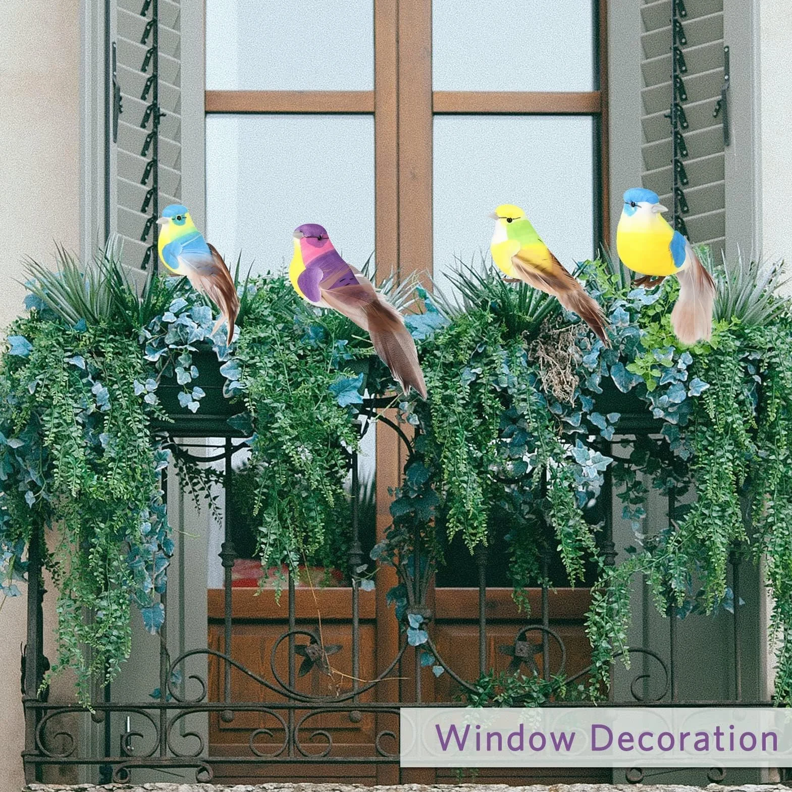HERCHR Lote de 12 Pájaros Artificiales de Espuma con Plumas, Decoración Multicolor para Jardín, Bodas y Manualidades