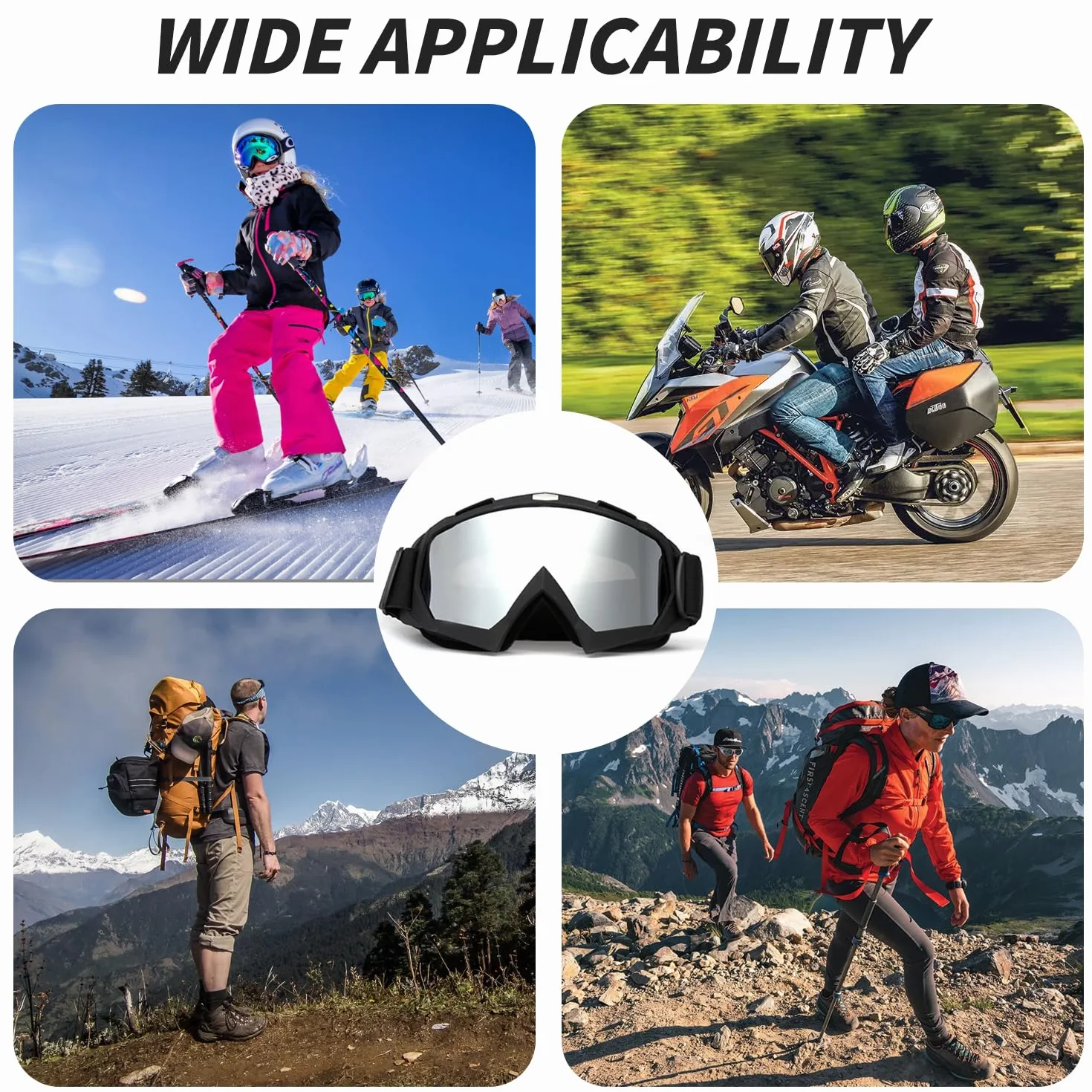Gafas Windproof de Moto, Gafas Snowboard, Gafas telescópicas ajustables antipolvo y antivaho