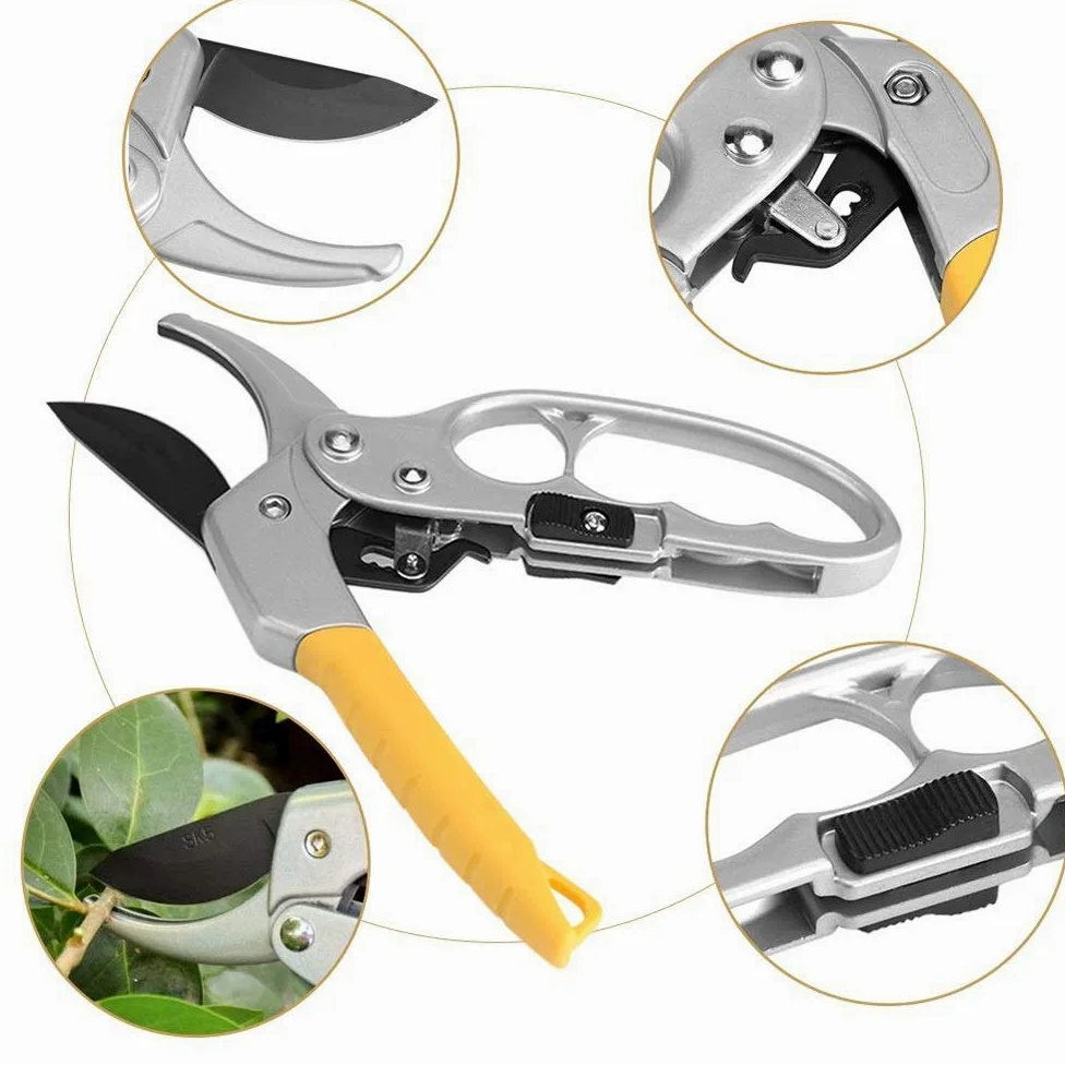 Podadora Tijeras de podar Tijeras de podar Trinquete Profesional Yunque Poda de jardín Tijeras de Acero al Carbono Rama Planta de jardinería Tijera Herramienta Manual para poda de jardín
