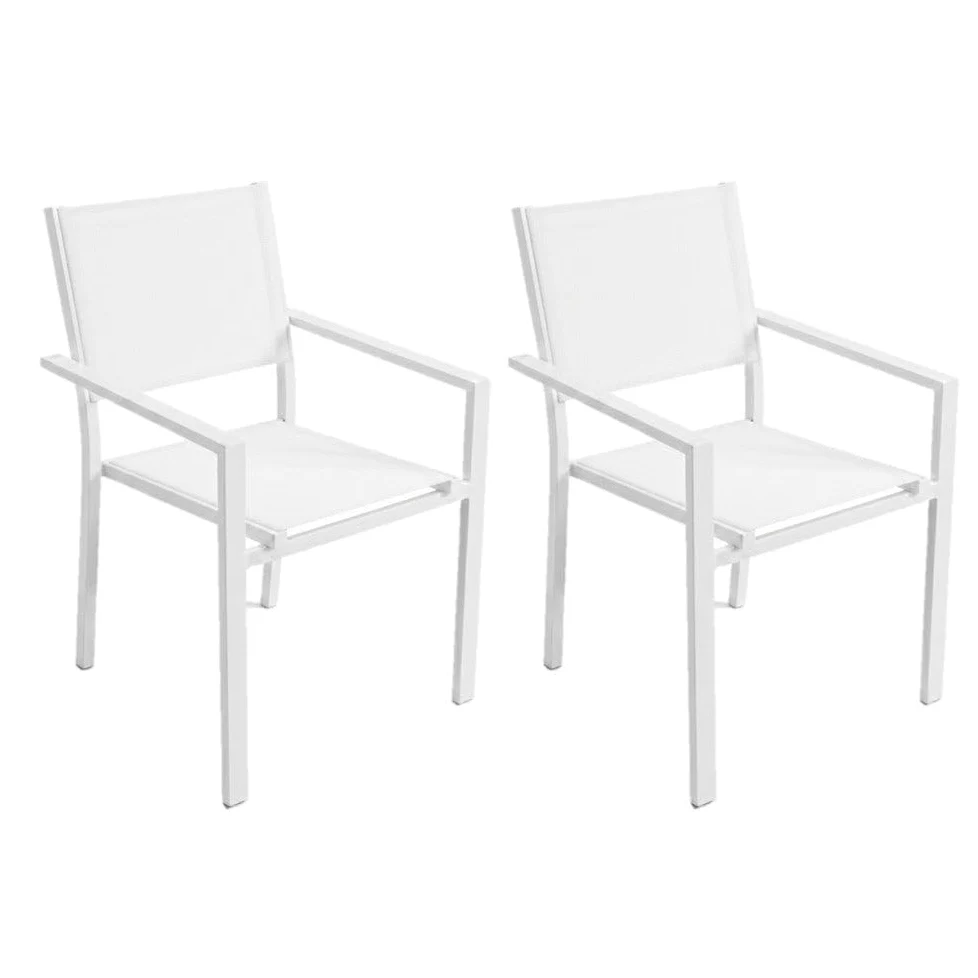 MONTY Set de 2 Sillas Thais de Aluminio Blanco y Textileno Blanco, Elegantes, Apilables, Ligeras y Resistentes, Tratamiento anticorrosión para Exteriores, de 56x56x86 cm