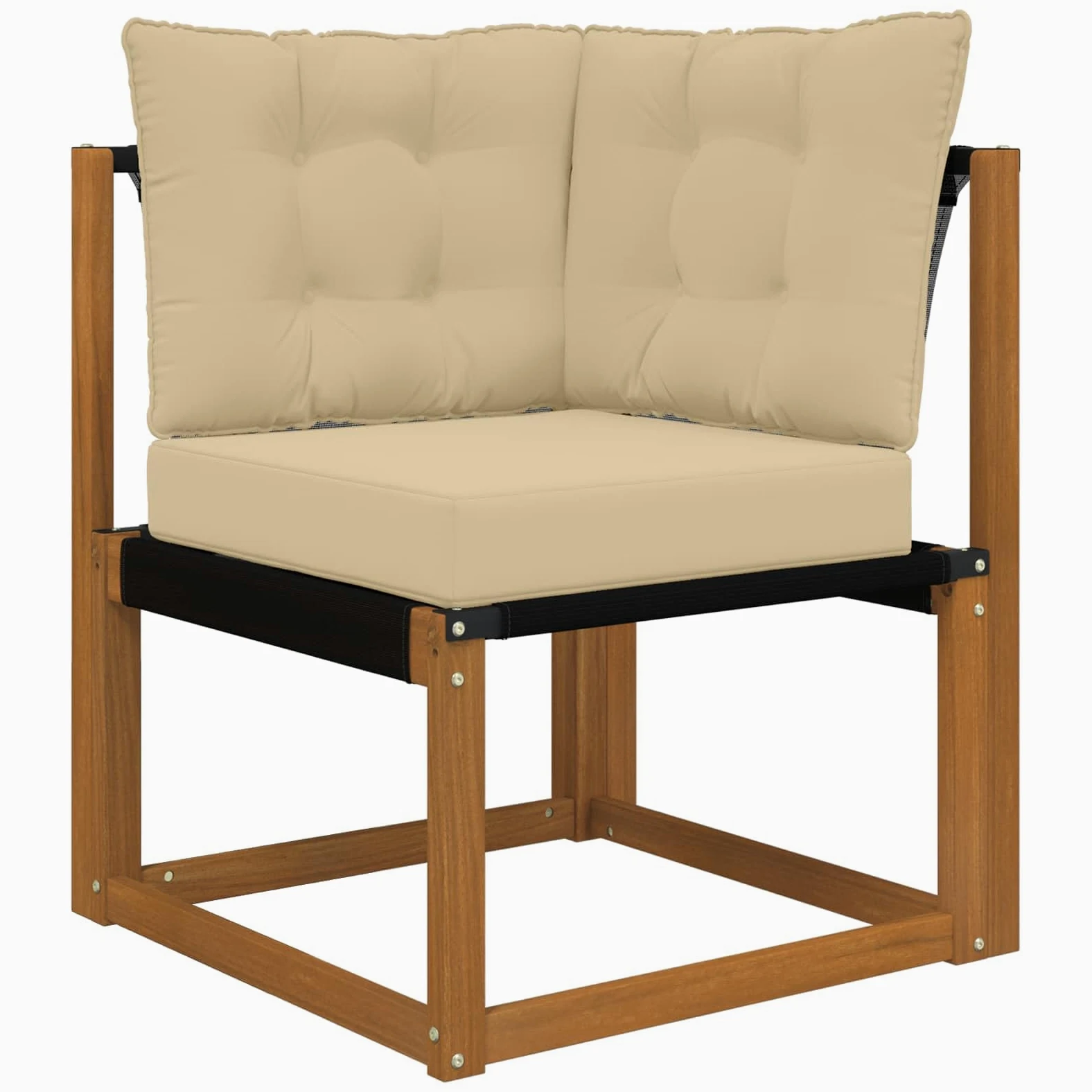 Juego de 6 sofás de exterior natural y beige de madera maciza de acacia con textileno para jardín, terraza y zona de piscina con cómodos cojines y fundas extraíbles