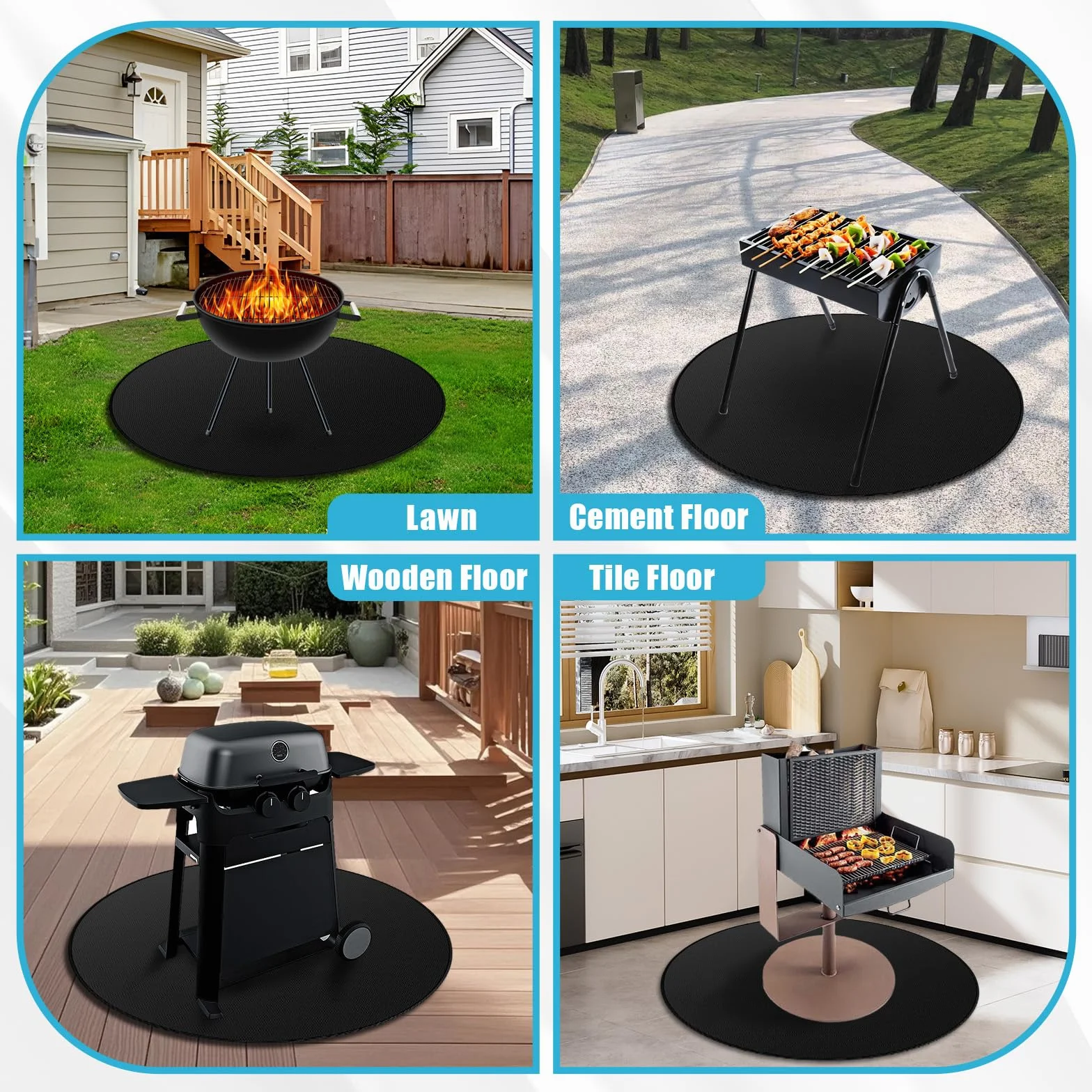 120cm/48”Redondo Alfombra Ignifuga，Reutilizable Alfombra Barbacoa Exterior Alfombra Chimenea Ignifuga Alfombra Ignífuga Plegable Grande Para BBQ Suelo Camping Brasero Exterior
