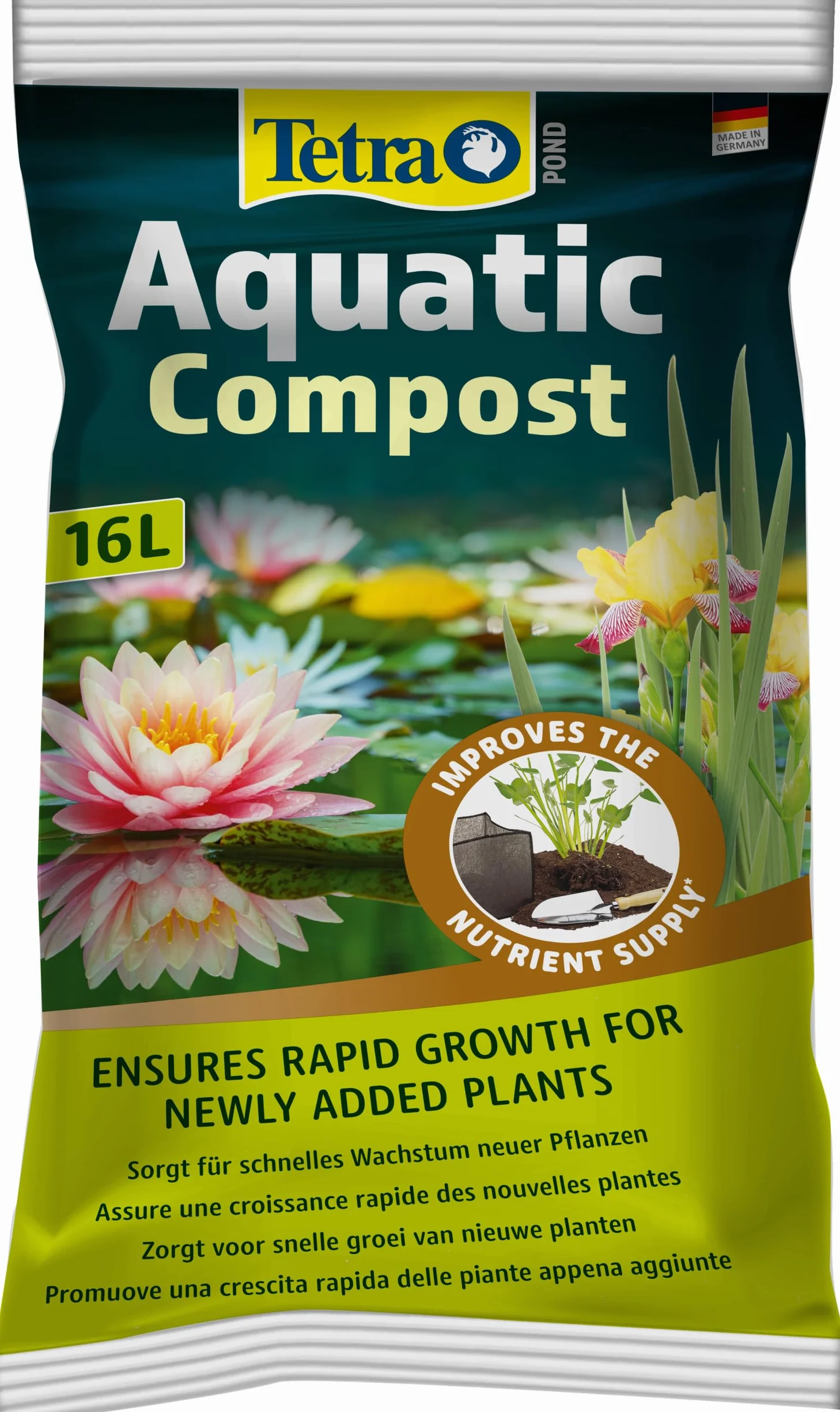 Tetra Pond AquaticCompost - Fertilizante, Tierra para Fondo de Cuenca - Nutrientes para Plantas de Estanque de jardín y Ornamento - Promueve el Crecimiento de Las Plantas - 16 L