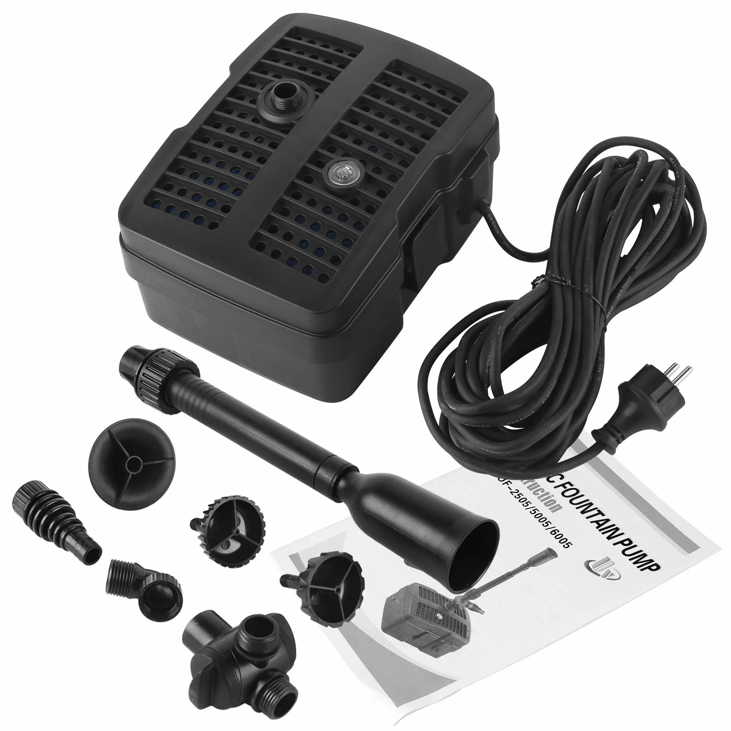 Bomba de Estanque Filtro de Estanque UVC Filtro de Estanque Fuente de Estanque 4 en 1 con Filtro Clarificador UV CUF-2505 1000L / H 24W 10m Cable de Alimentación Diseño de Jardín y Fuente
