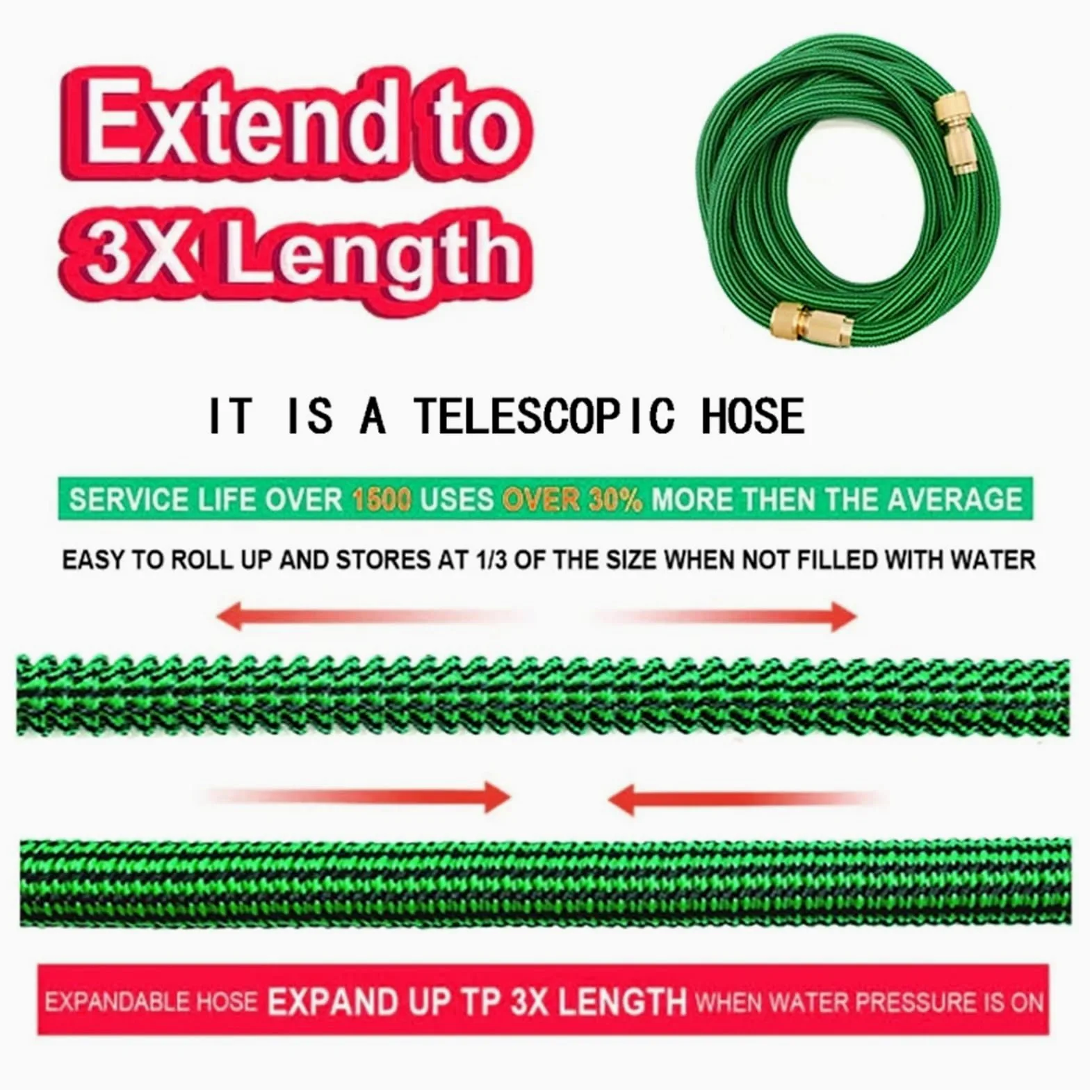 Manguera de riego Extensible for jardín, Manguera de Limpieza Flexible, Lavadora de Coches de Alta presión, tubería de plástico for riego(A pcs hose-10,1/2''_75FT)