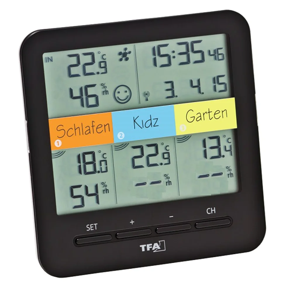 TFA Dostmann KlimaHome Mega TFA 30.3060 Mega - Estación térmica e higro (incluye emisor de cable), color negro