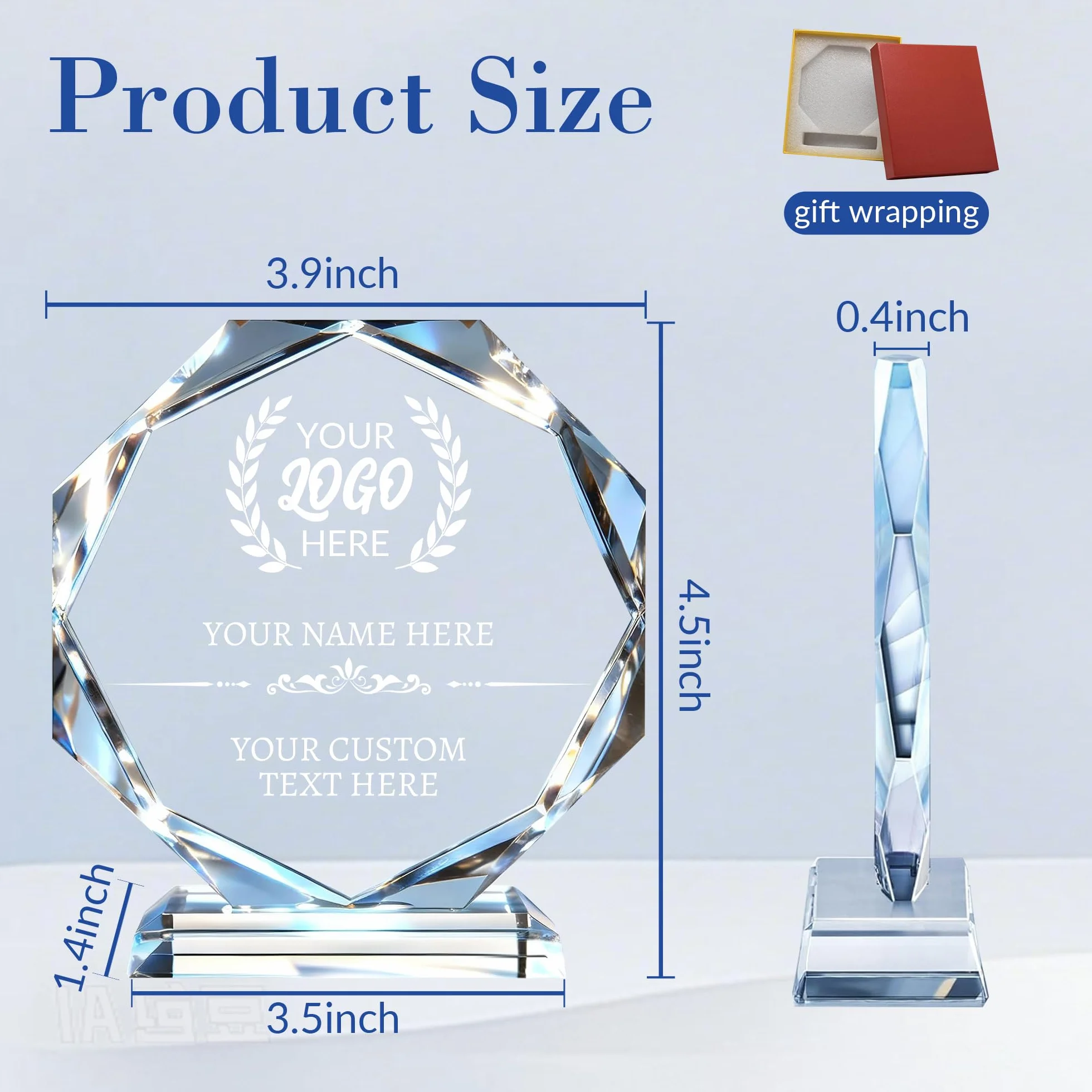 Placa Conmemorativa de Cristal Grabada con Logo y Texto – Regalo Personalizado para Empleados, Graduaciones, Jubilaciones