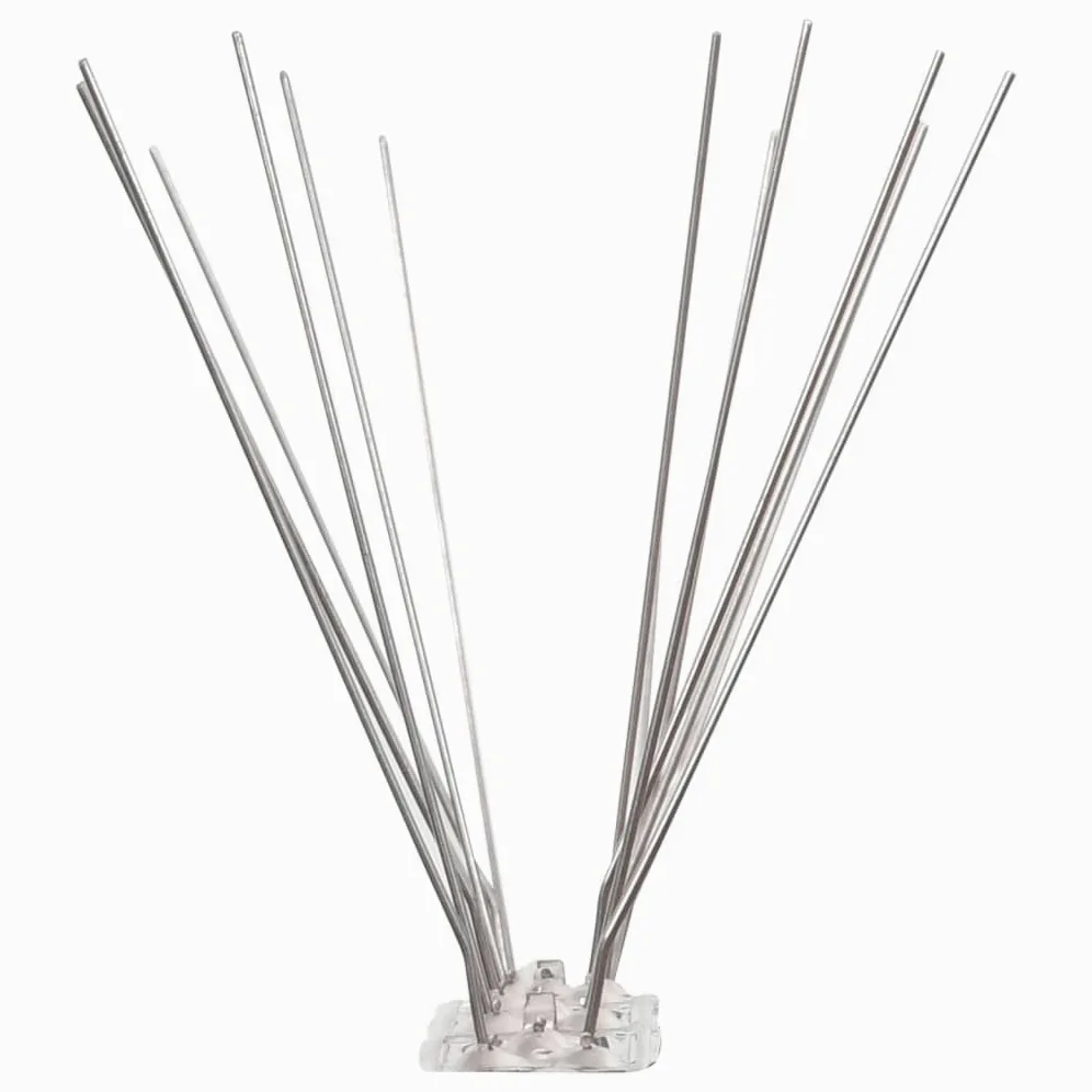 Juego de 20 púas antipalomas de acero inoxidable, 10 m, 4 filas, para jardín, terraza, balcón, desván, ahuyentador de animales, antipájaros, sin veneno, resistente a la intemperie, defensa