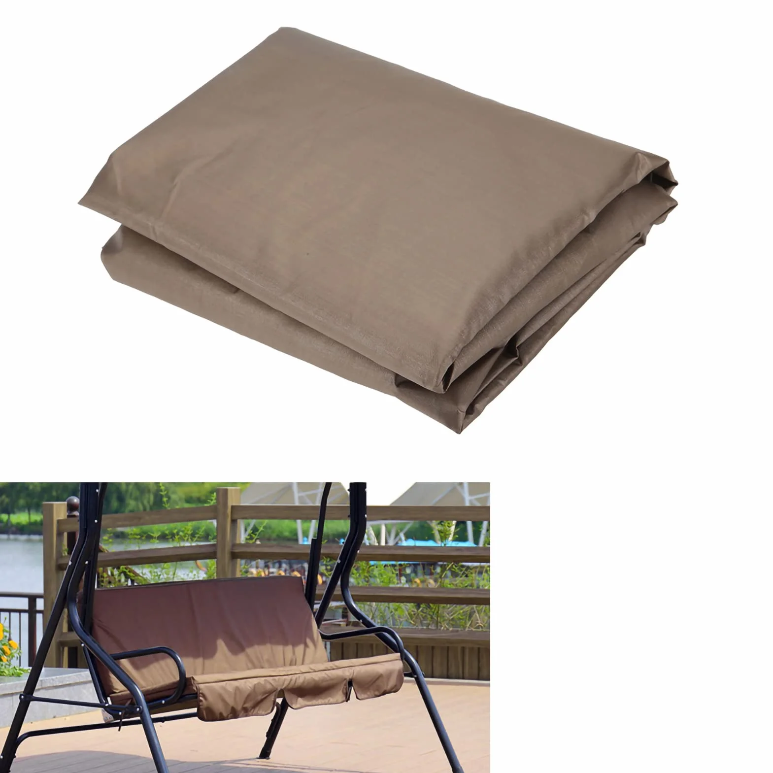 Estink Cojín para Columpio de Jardín 3 Plazas, Funda Impermeable para Columpio Exterior, Repuesto para Asiento de Balancín, Tela de Poliéster 190T, Marrón 150x50x10 cm