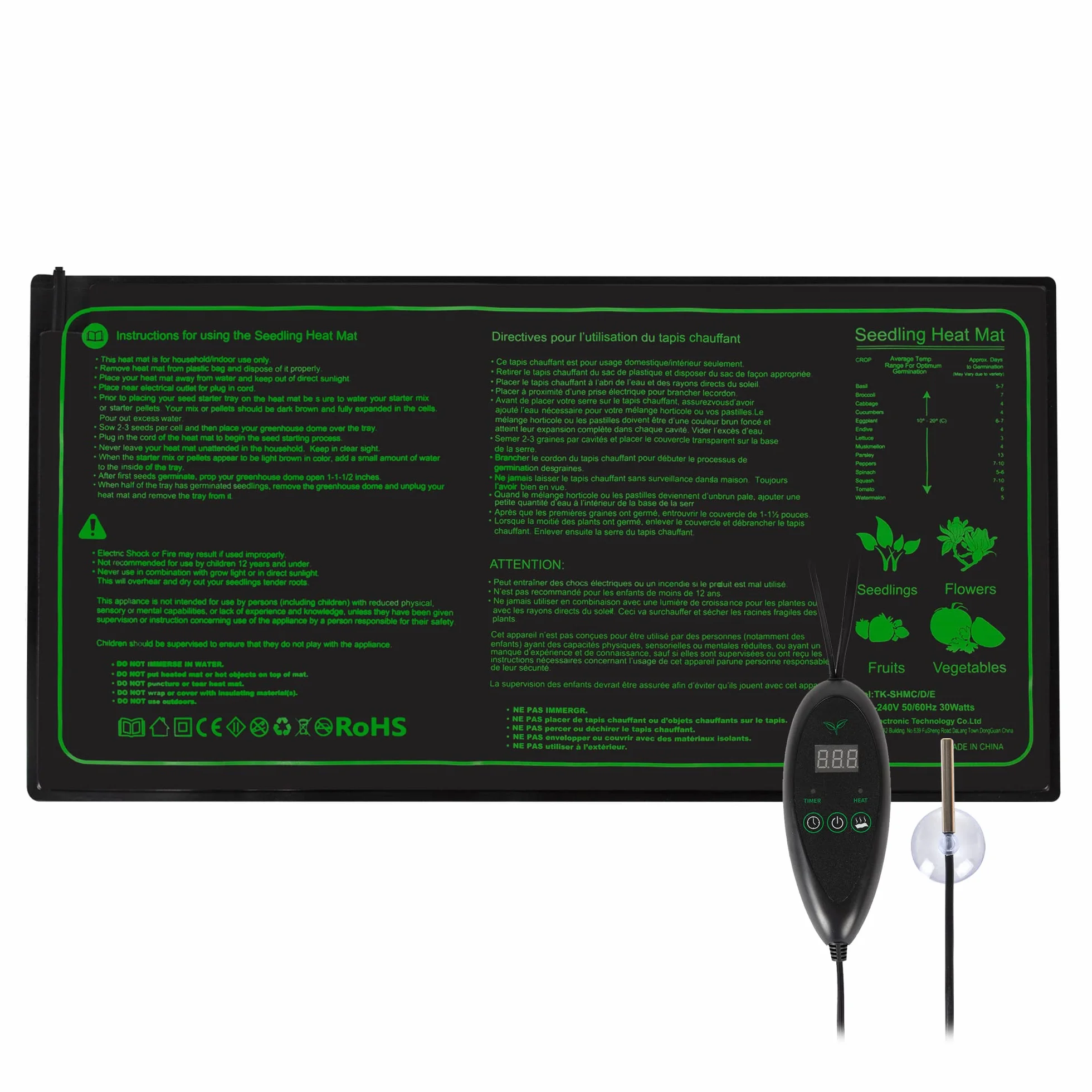 Hyindoor Manta Térmica de Semilla con Termostato Controlador Alfombrilla calefactora Impermeable para Invernadero, 50 x 25 cm