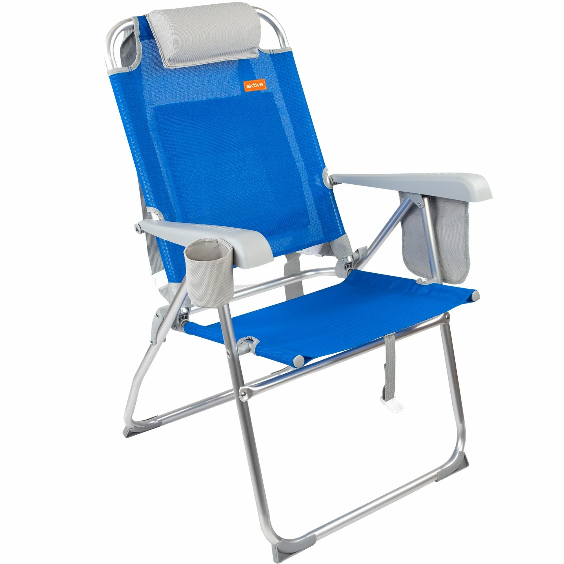 AKTIVE 62631 - Silla de playa plegable superresistente c/cojín, bolsa y bolsillo 47x63x99 cm, Azul