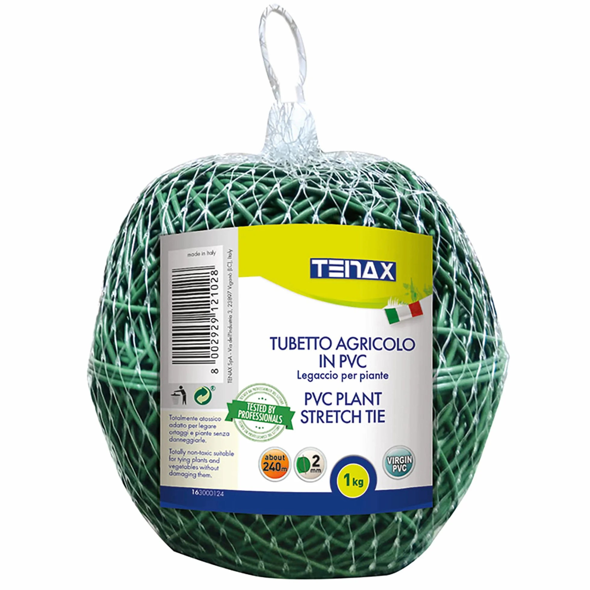 TENAX Tubo Agrícola para Plantas, Verde 1000 g, Diámetro 2 mm, Longitud Aprox 240 m, Tubo Agrícola de PVC, Ataduras para Plantas