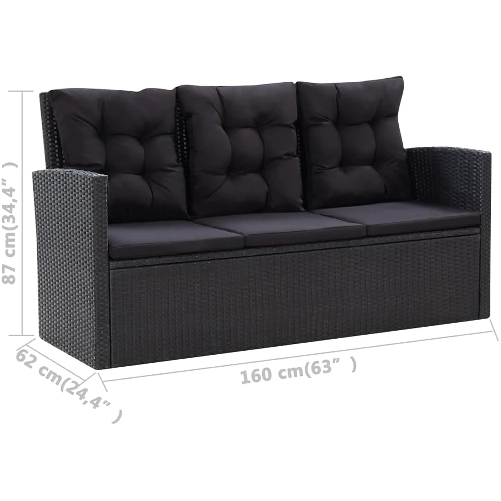 vidaXL Set Muebles de Jardín 6 Piezas y Cojines Conjunto Casa Patio Terraza Sofá Mesa Tablero Sillas Sillón Aire Libre Ratán Sintético Negro