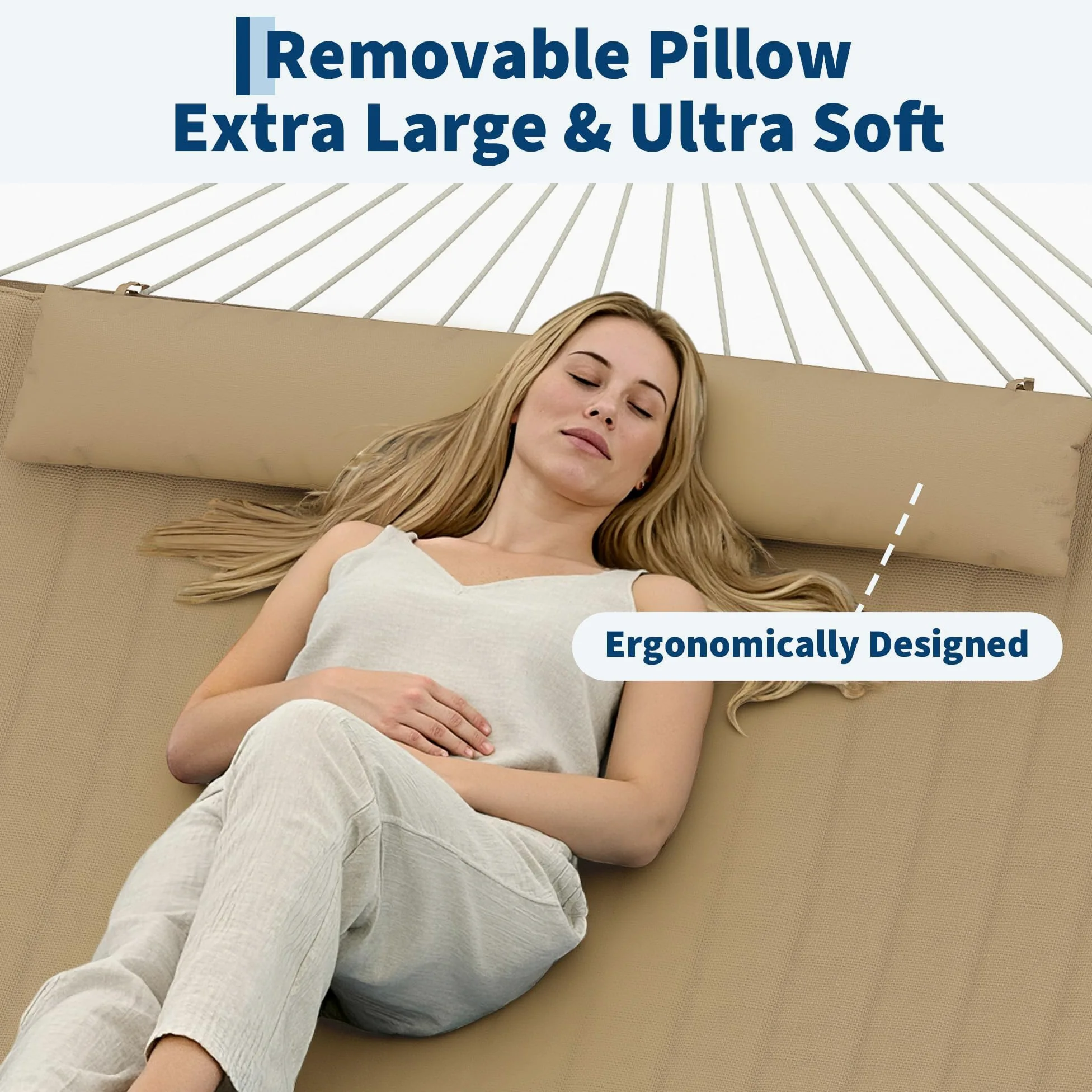 Garvee Hamaca Doble De Cuerda De Yute para Exteriores – Ergonómica con Cojín Extraíble y Resistencia Al Clima para Jardín, Patio o Playa – hasta 204 kg (Amarillo Marrón)