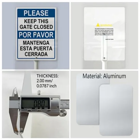 Letrero bilingüe para patio con estacas de 17,5 x 22 cm, de aluminio resistente, resistente a la intemperie, doble idioma, letrero de aviso de propiedad agrícola