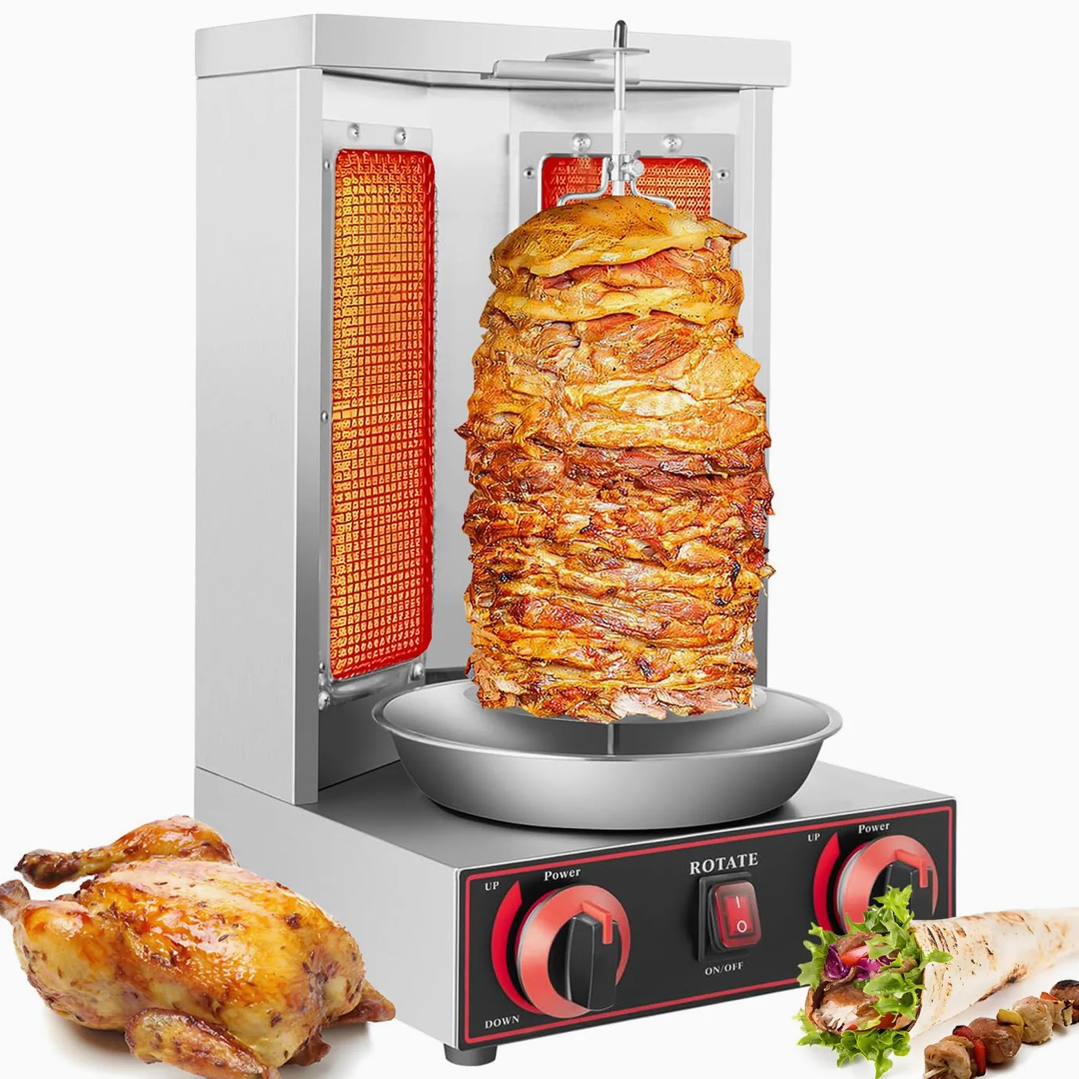 Asador Giratorio, Parrilla giratoria de Gas propano, Horno asador de Pollo, diseño de Calentamiento Vertical, Adecuado para Uso en cafeterías y restaurantes.
